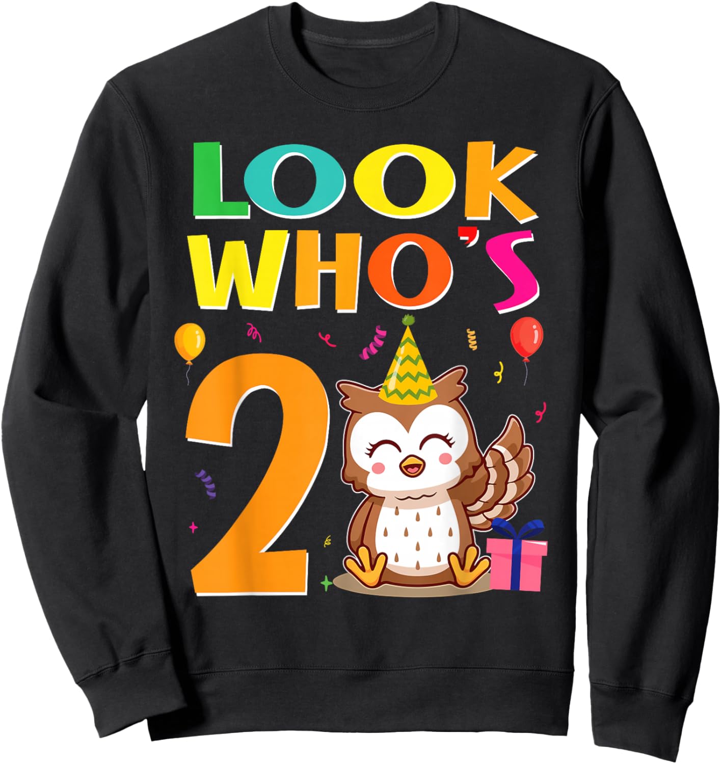 2nd Birthday Owl Look Whoos 2 Years Old Party Sweatshirt - Sweatshirt | Black