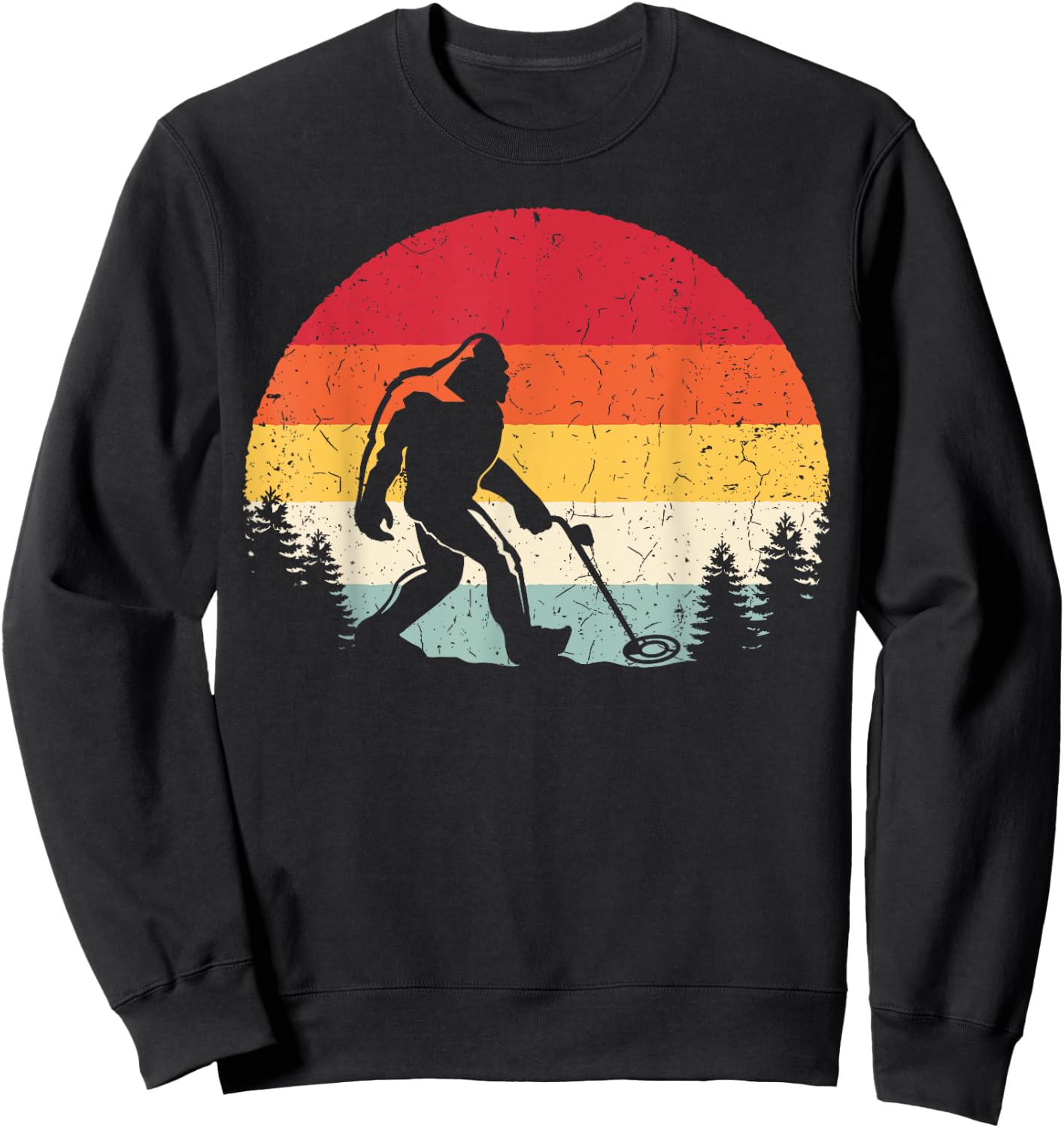 Retro Bigfoot Metal Detecting Funny Sasquatch Metal Detector Sweatshirt - Sweatshirt | Black