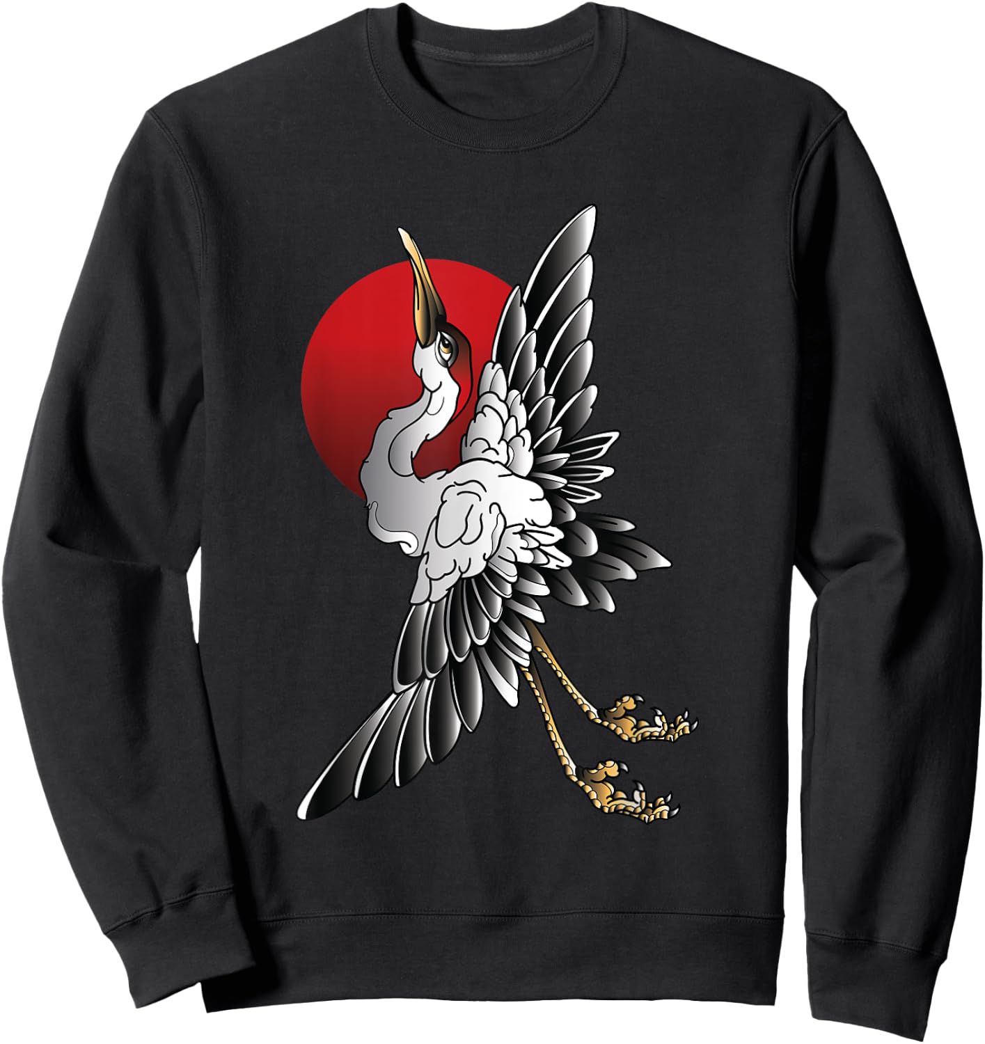 white Sandhill Crane Bird Japanese style art Sweatshirt - Sweatshirt | Black