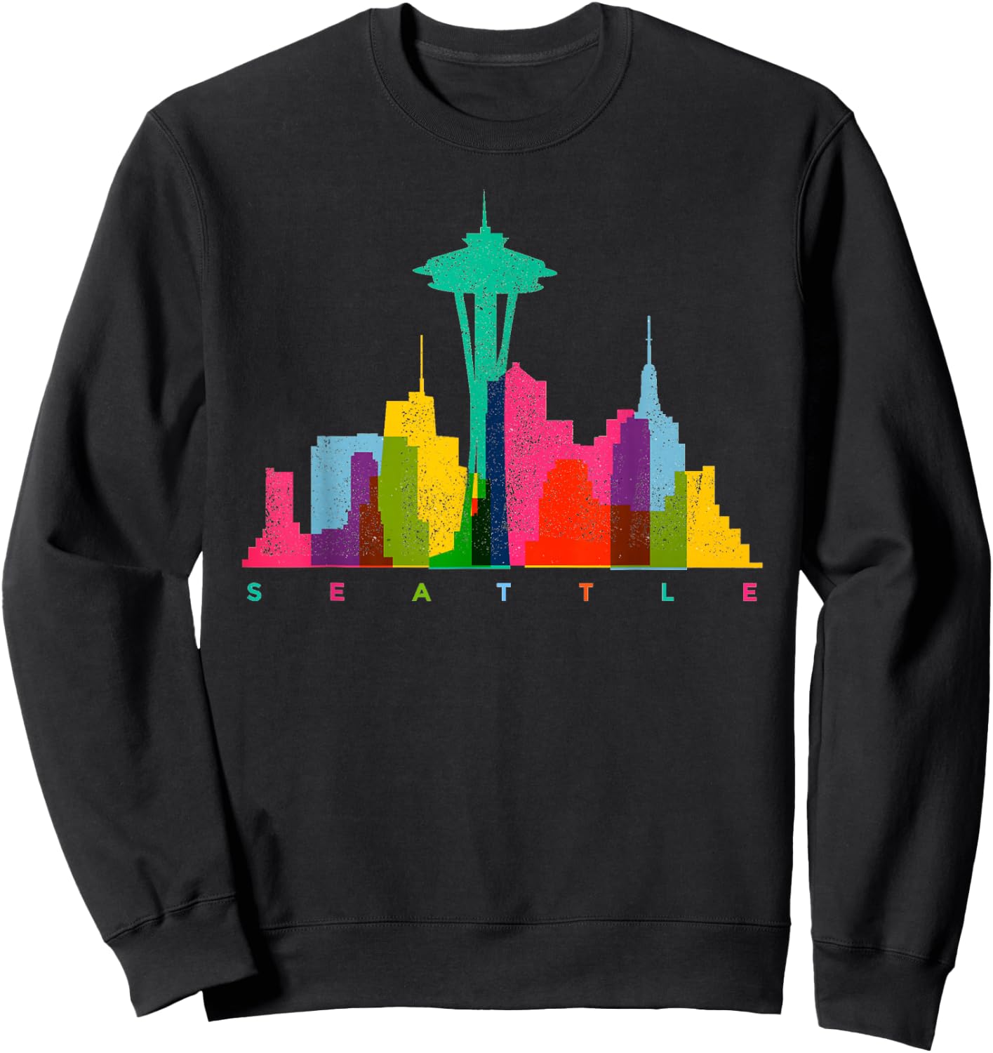 Seattle Skyline Colorful Washington Sweatshirt - Sweatshirt | Black