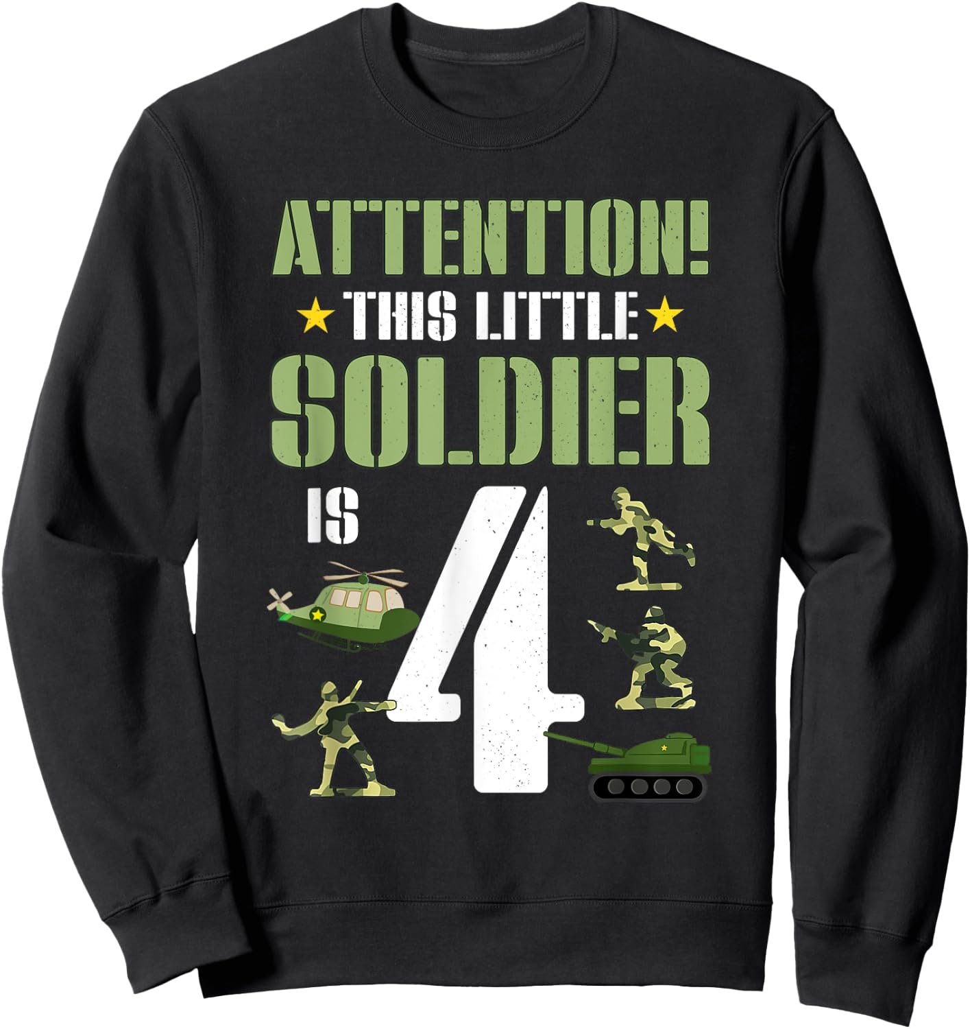 4th Birthday Soldier 4 Year Old Military Themed Camo Boy Sweatshirt - Sweatshirt | Black