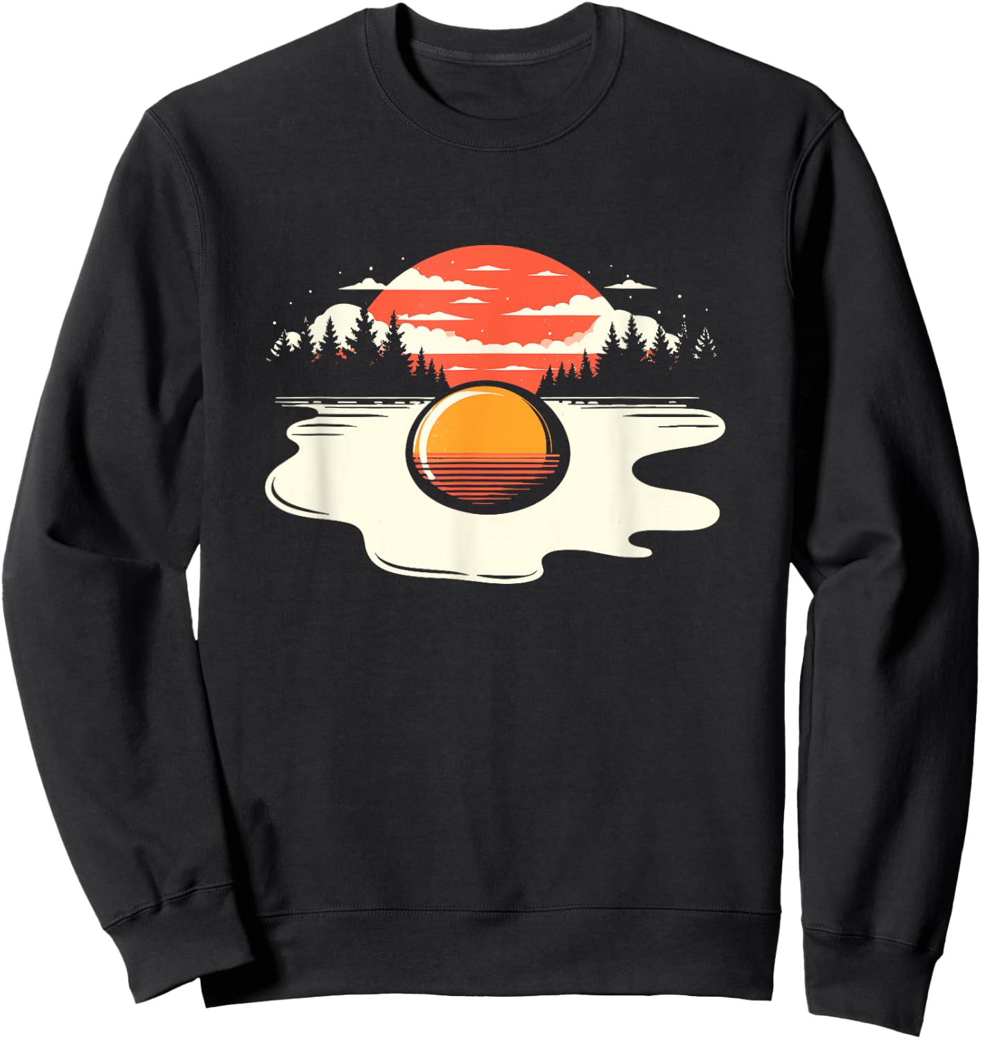Sunny Side Up Egg Sunset - Retro Nature Lake Sundown Lover Sweatshirt - Sweatshirt | Black