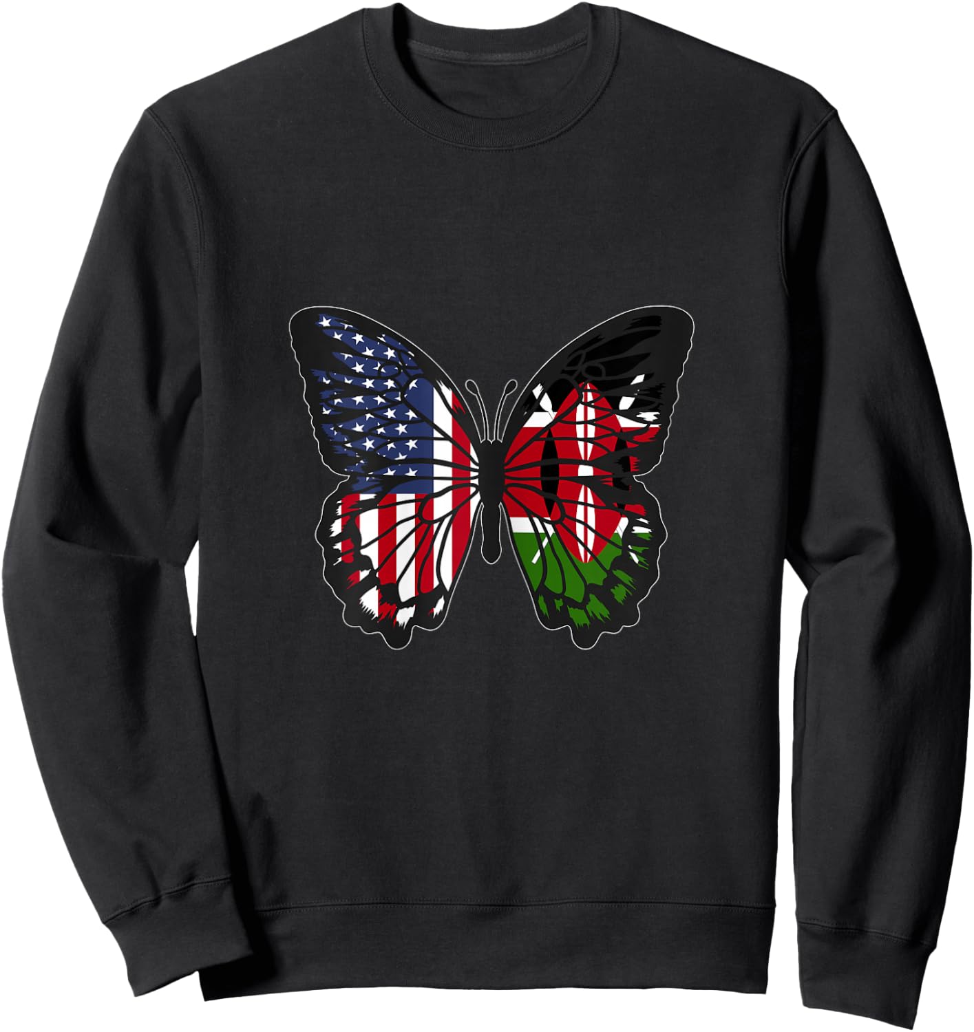 Kenyan Roots USA and Kenya Mix Butterfly Kenya Heritage Sweatshirt - Sweatshirt | Black