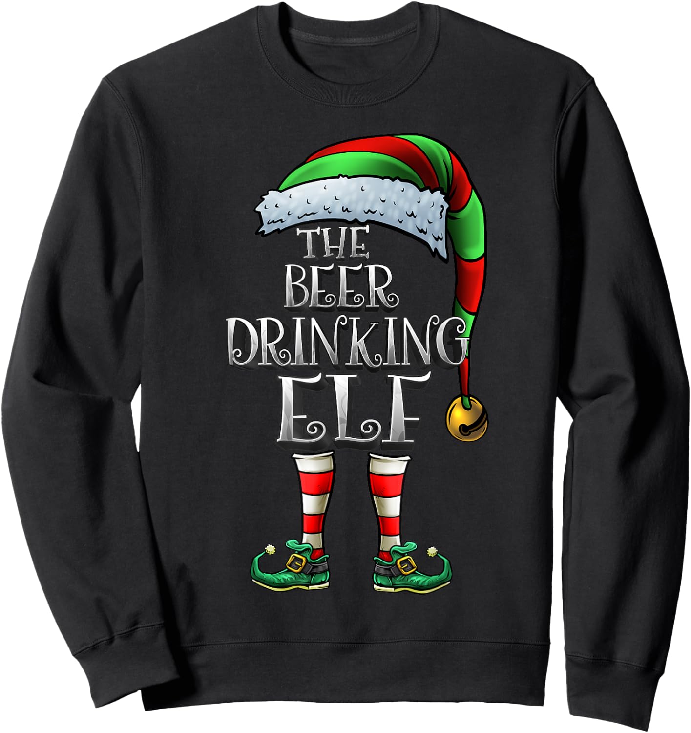 Beer Drinking Elf Shirt Matching Beer Drinking Christmas Elf Sweatshirt - Sweatshirt | Black