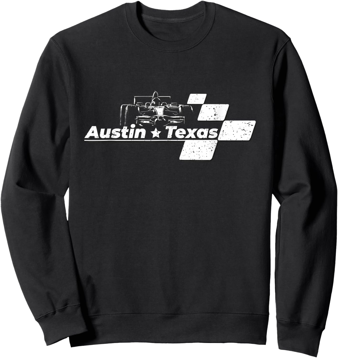 Vintage Checkered Racing Flag Austin Texas Race Car Sweatshirt - Sweatshirt | Black