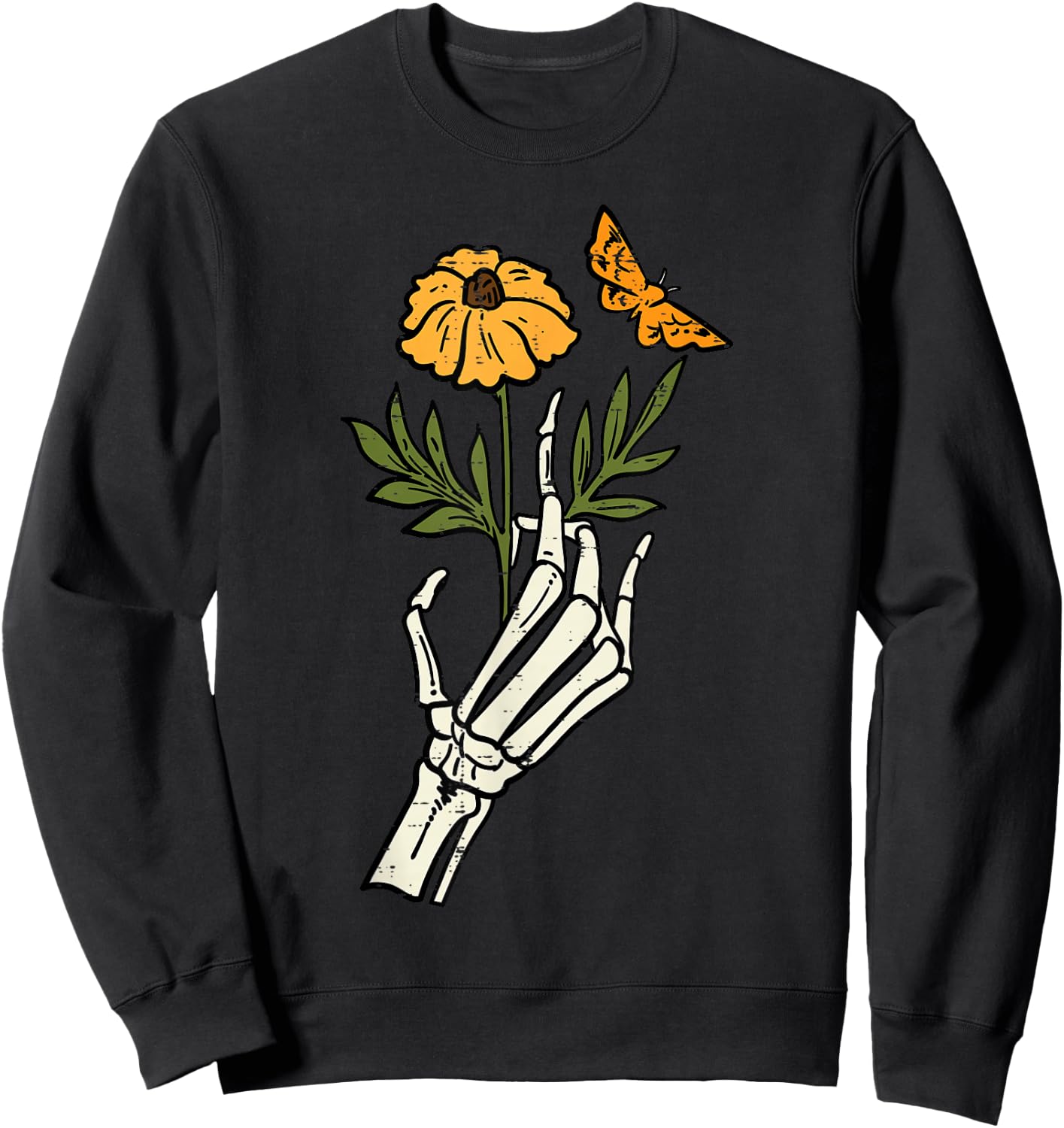 Floral Skeleton Hand Flower Retro Vintage Halloween Women Sweatshirt - Sweatshirt | Black