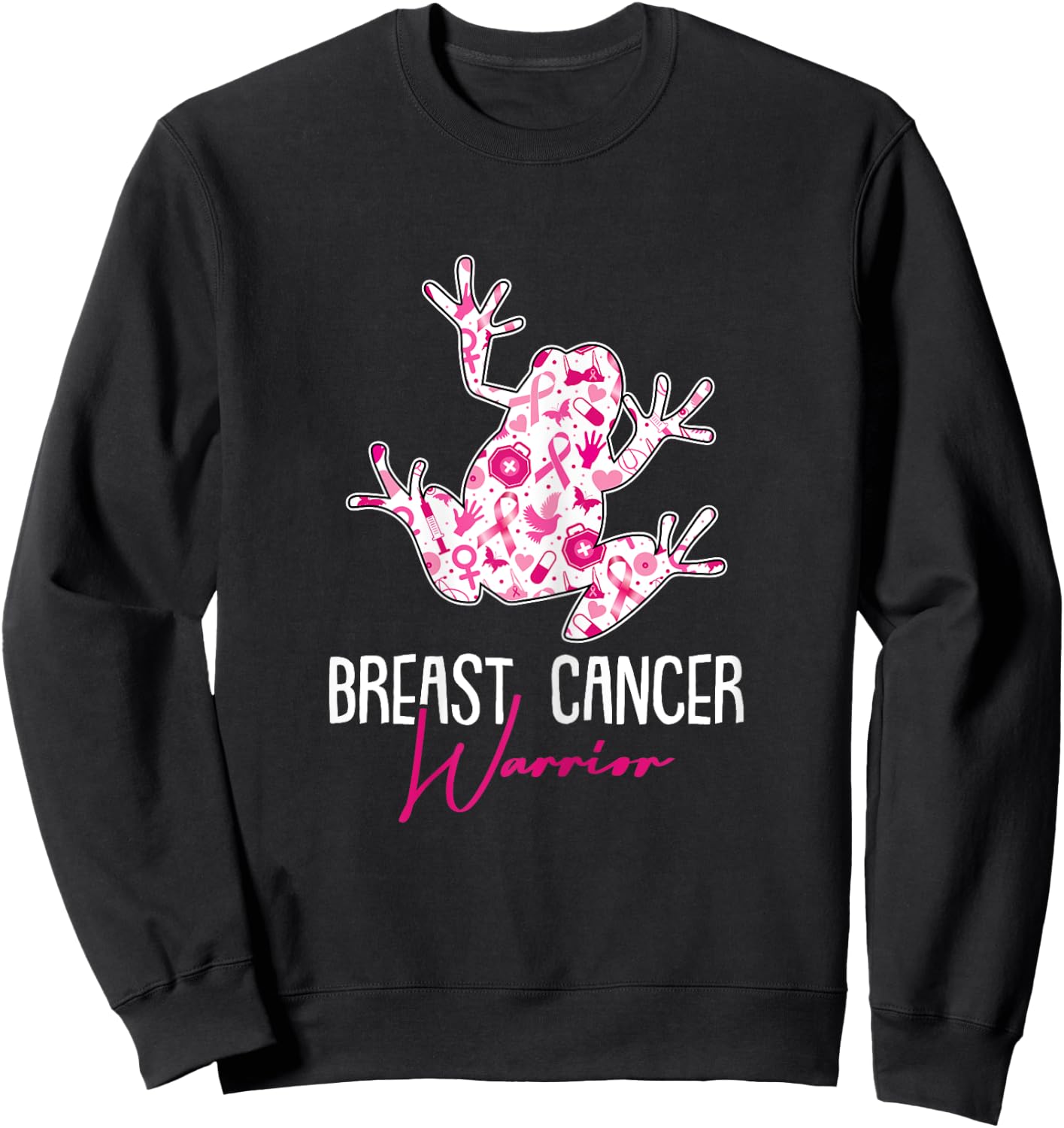 Breast Cancer Warrior Awareness Ribbon Frog Lover Survivor Sweatshirt - Sweatshirt | Black