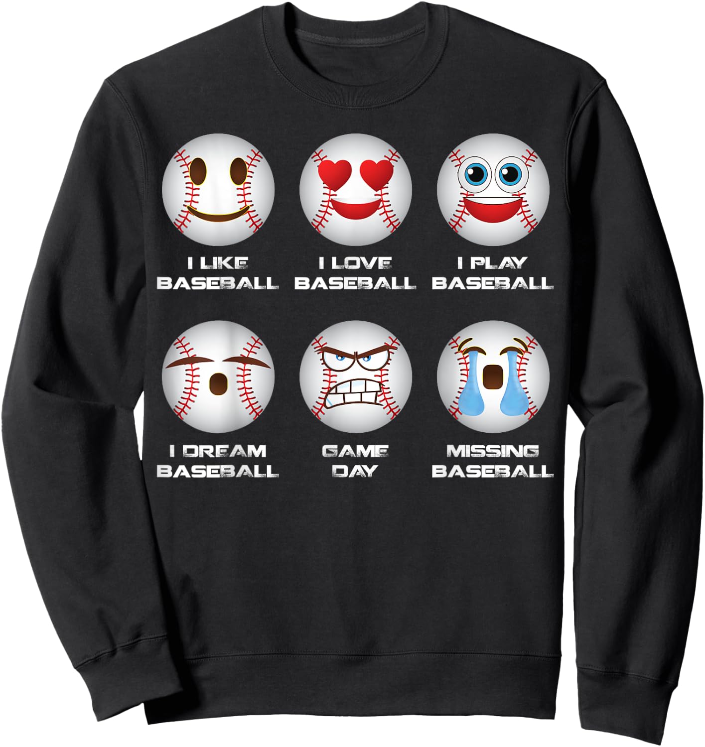 Baseball Emoji I Love Baseball Emoticon Social Baseball Fun Sweatshirt - Sweatshirt | Black
