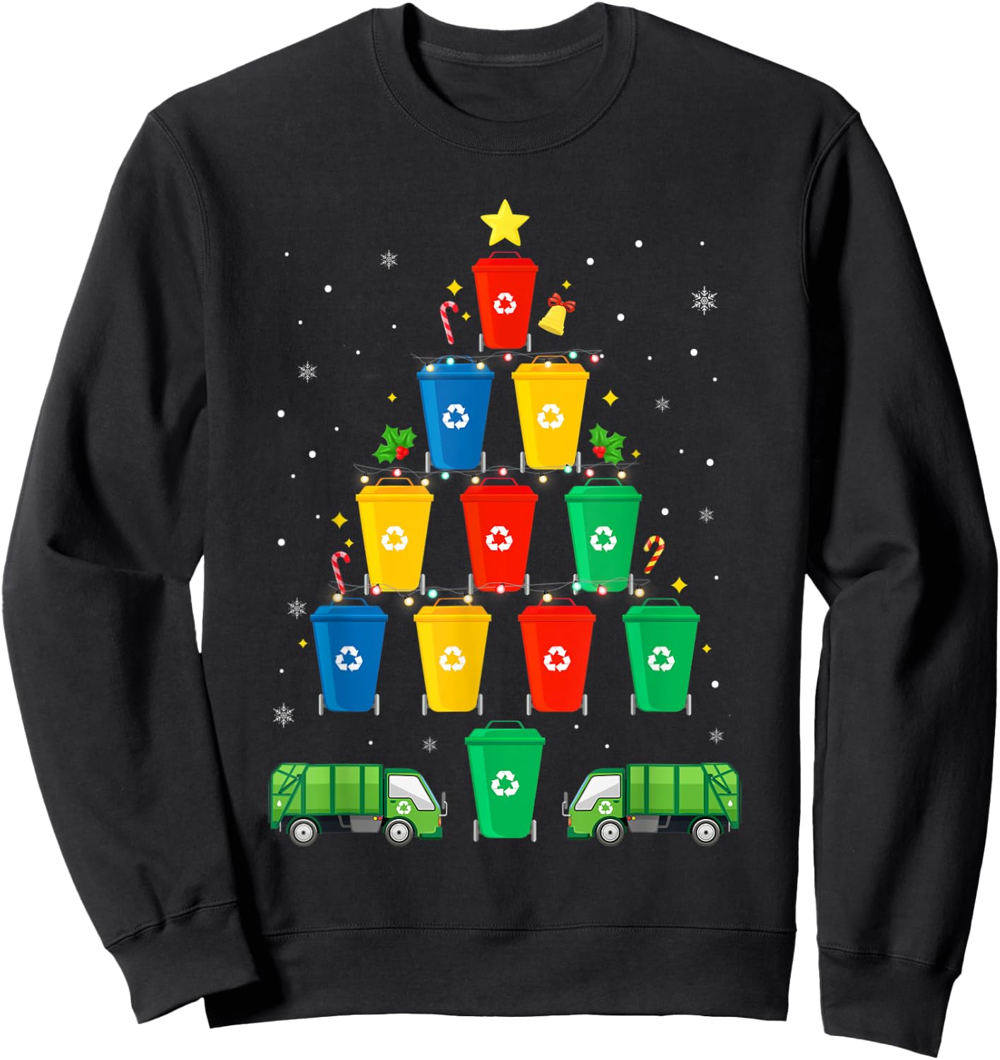 Garbage Truck Christmas Tree Merry Xmas Trash Truck Boy Sweatshirt - Sweatshirt | Black