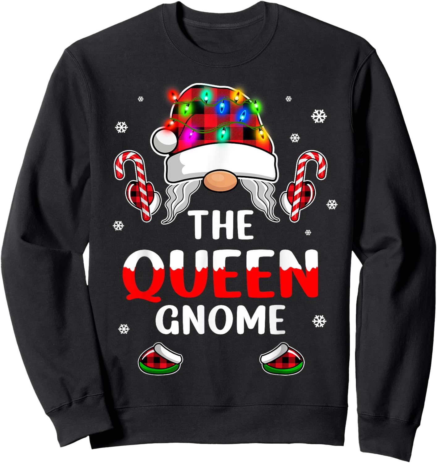 The Queen Gnome Christmas Family Matching Pajama Sweatshirt - Sweatshirt | Black