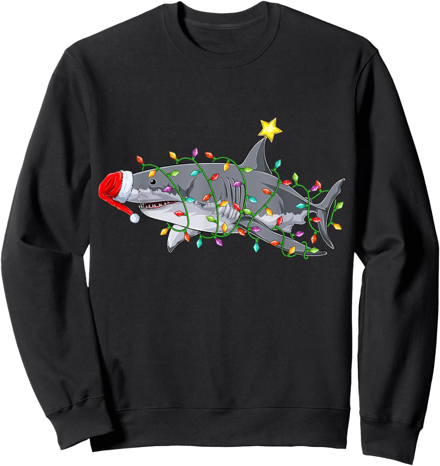 Funny Santa Sharkmas Xmas Costume Shark Christmas Tree Sweatshirt - Sweatshirt | Black