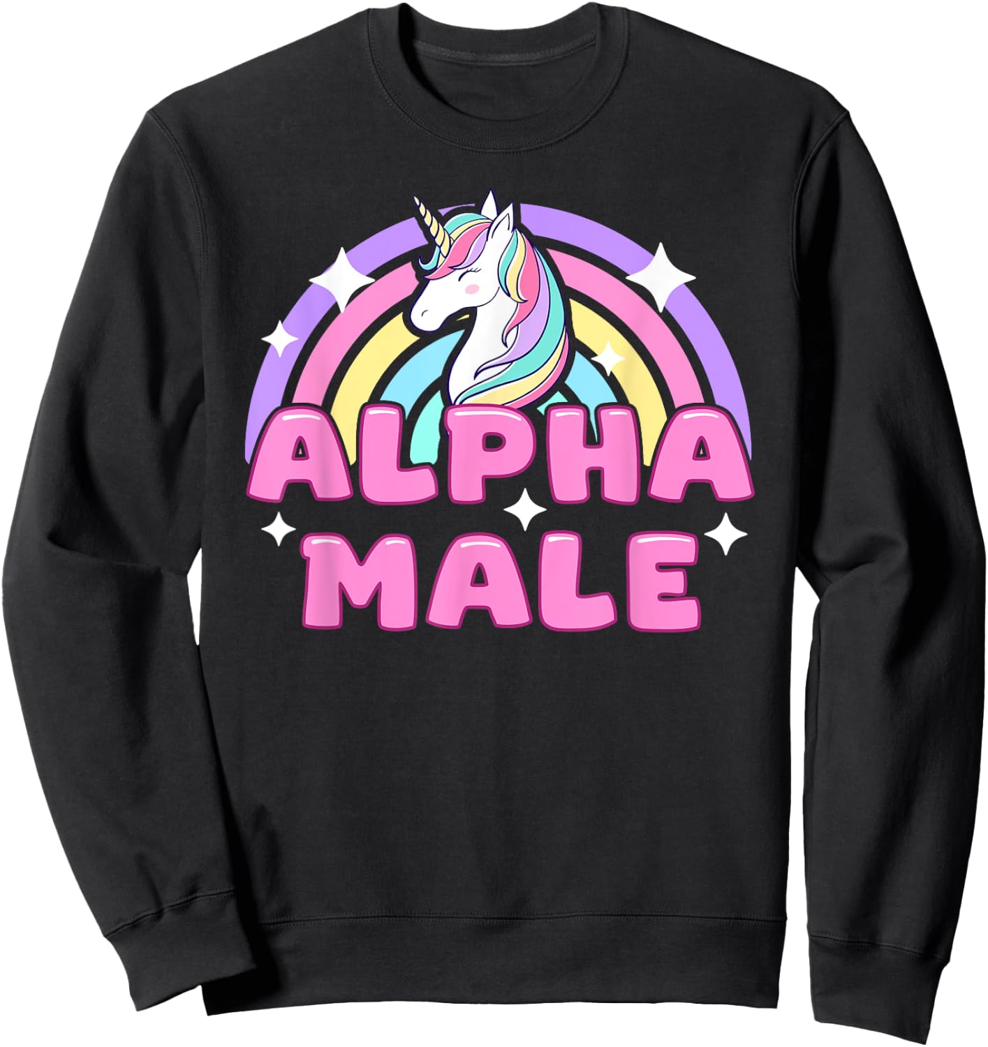 Alpha Male Unicorn Funny Sarcastic Ironic Pink Y2K Meme Sweatshirt - Sweatshirt | Black