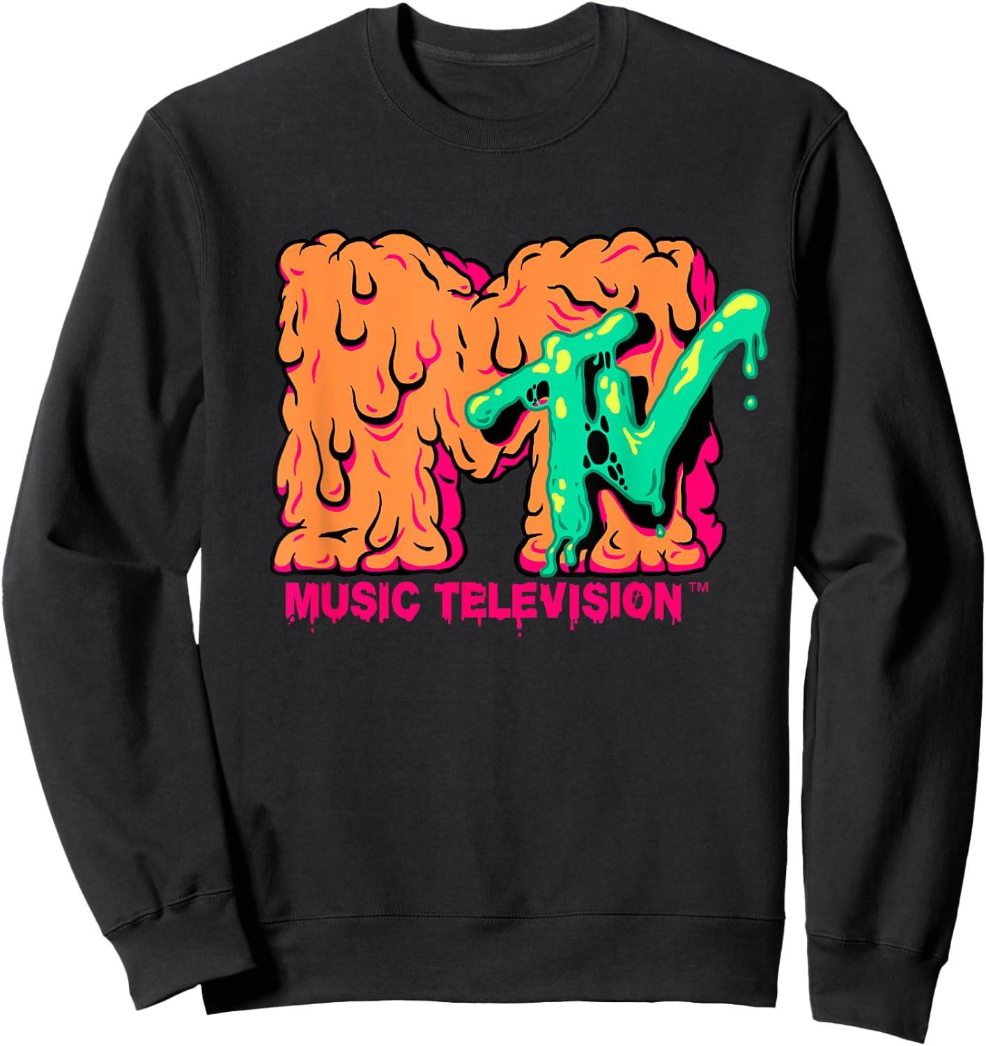 Mademark x MTV - MTV Logo Orange Slimy Goo Green Slime Melted MTV Sweatshirt - Sweatshirt | Black