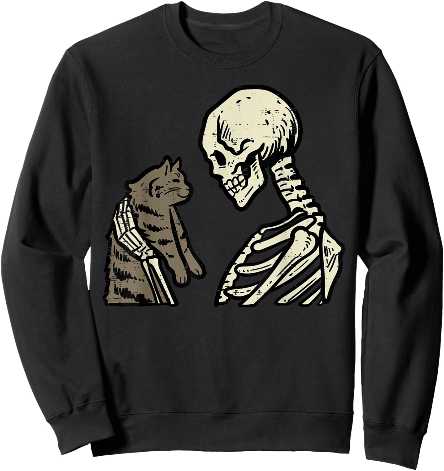 Skeleton Cat Cute Kitten Funny Halloween Men Women Girl Kids Sweatshirt - Sweatshirt | Black