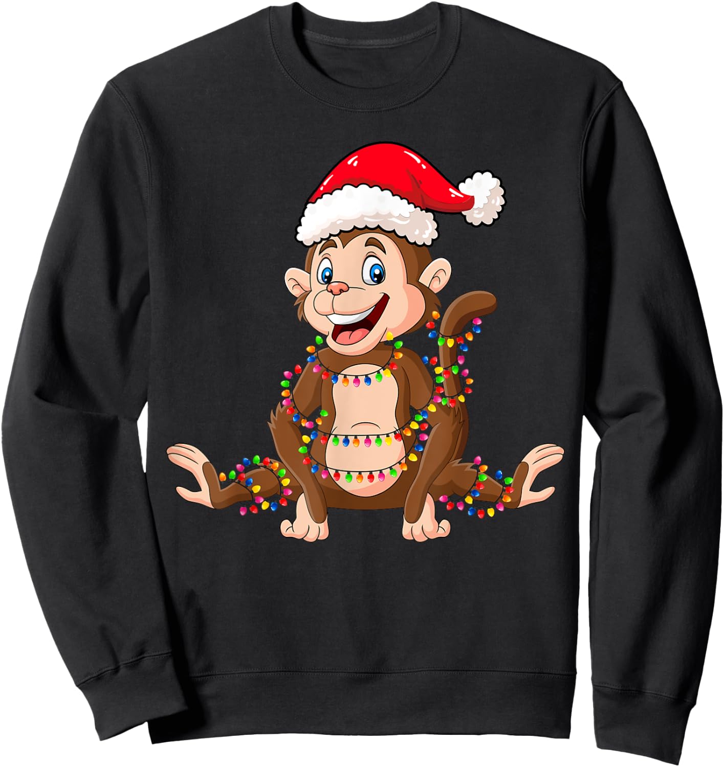 Christmas Lights Monkey Wearing Xmas Hat - Cute Monkey Lover Sweatshirt - Sweatshirt | Black