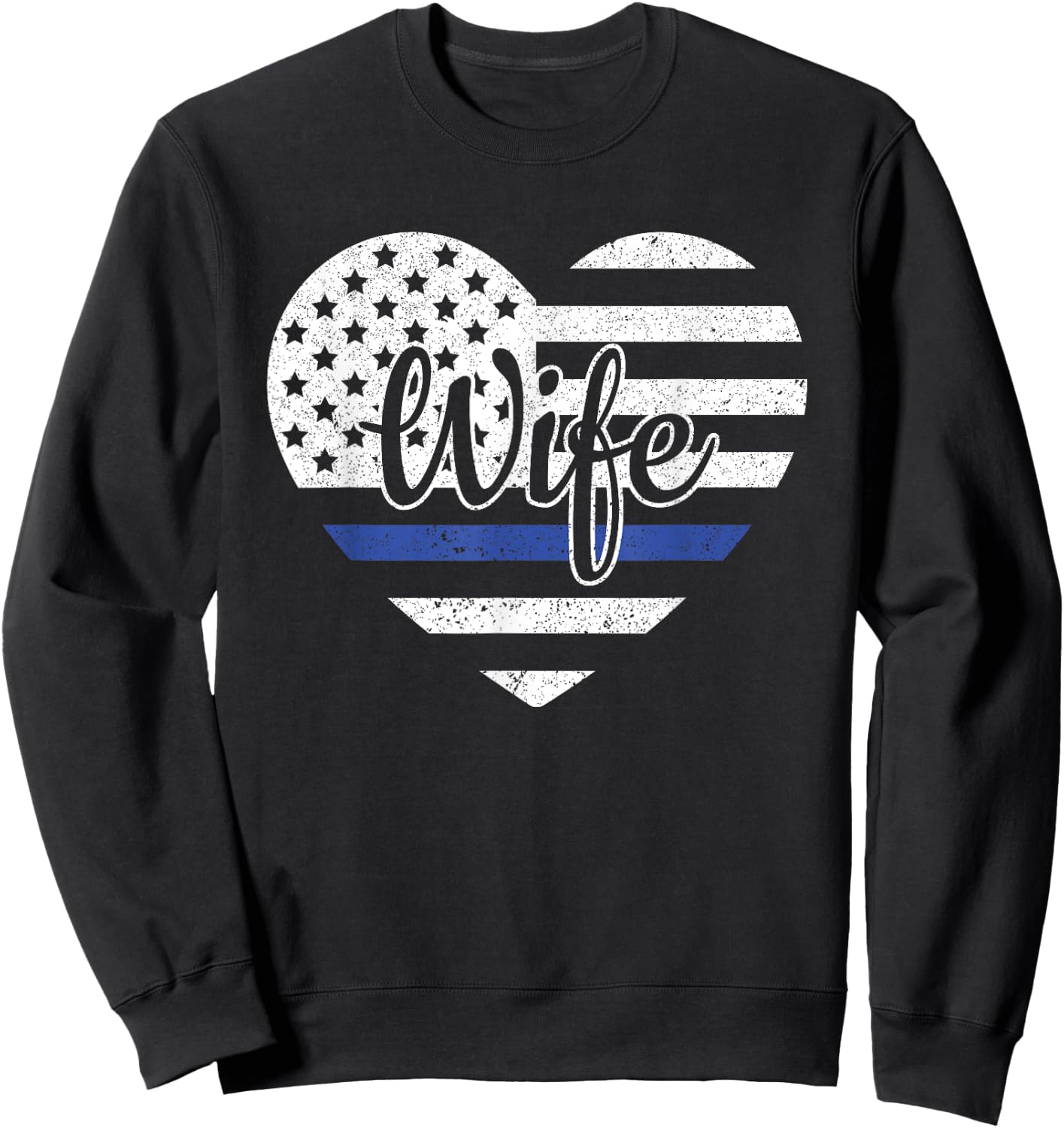 USA Heart Police Officer Wife Blue Line Police Wife Support Sweatshirt - Sweatshirt | Black