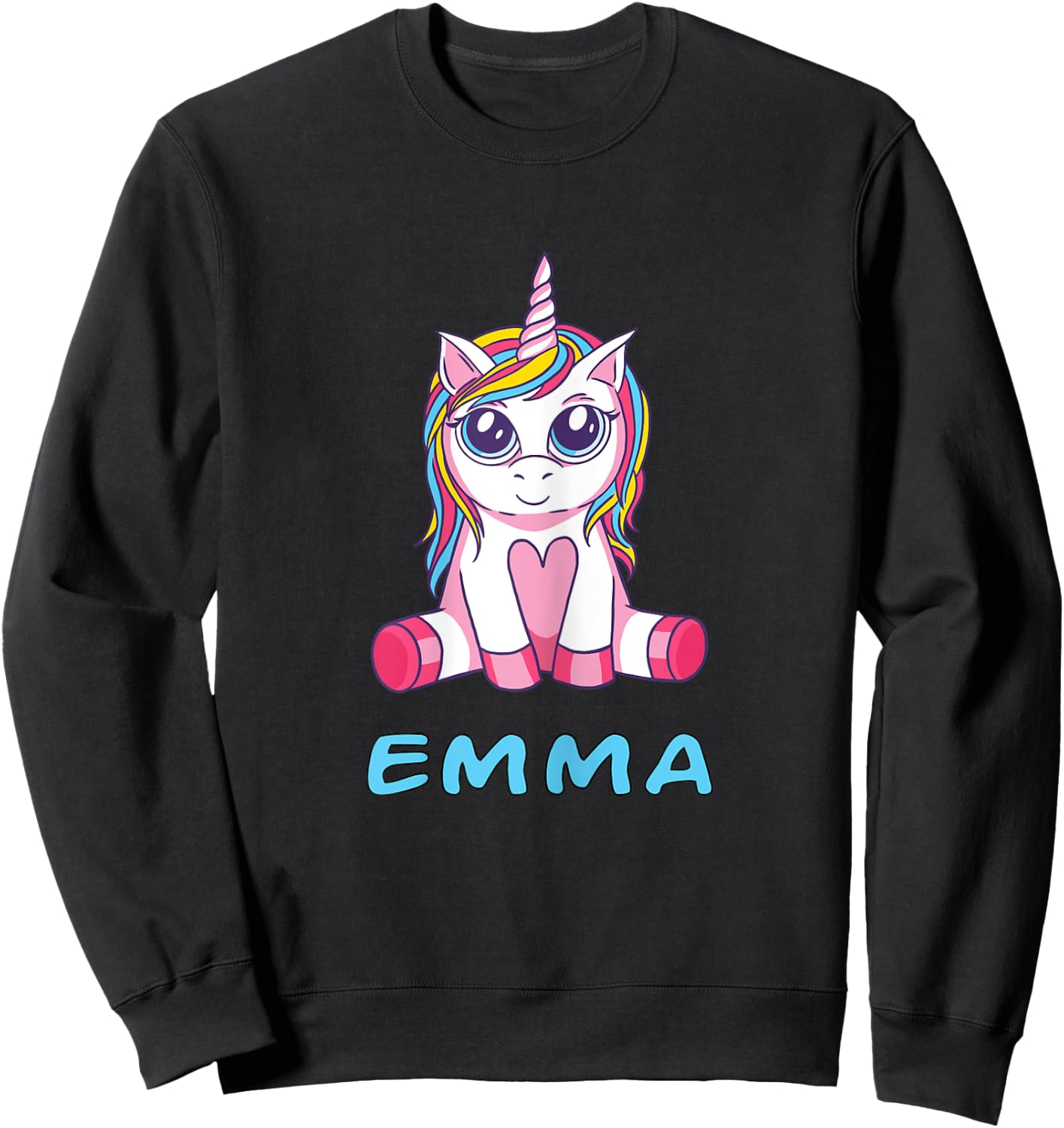 Emma unicorn name baby child girl sits cute toddler Sweatshirt - Sweatshirt | Black