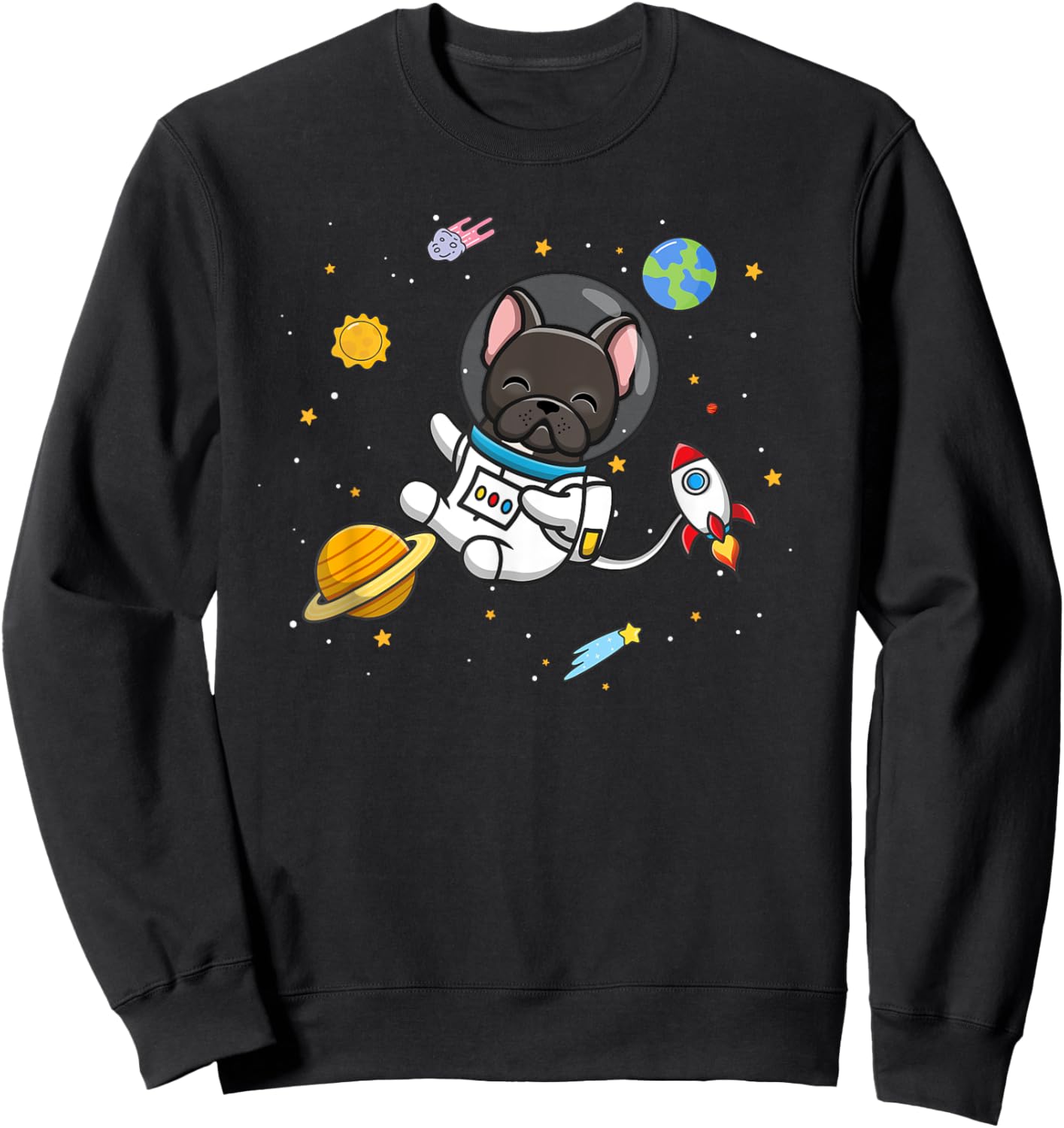 Funny Kids & Boys Kawaii Space Black French Bulldog Lover Sweatshirt - Sweatshirt | Black
