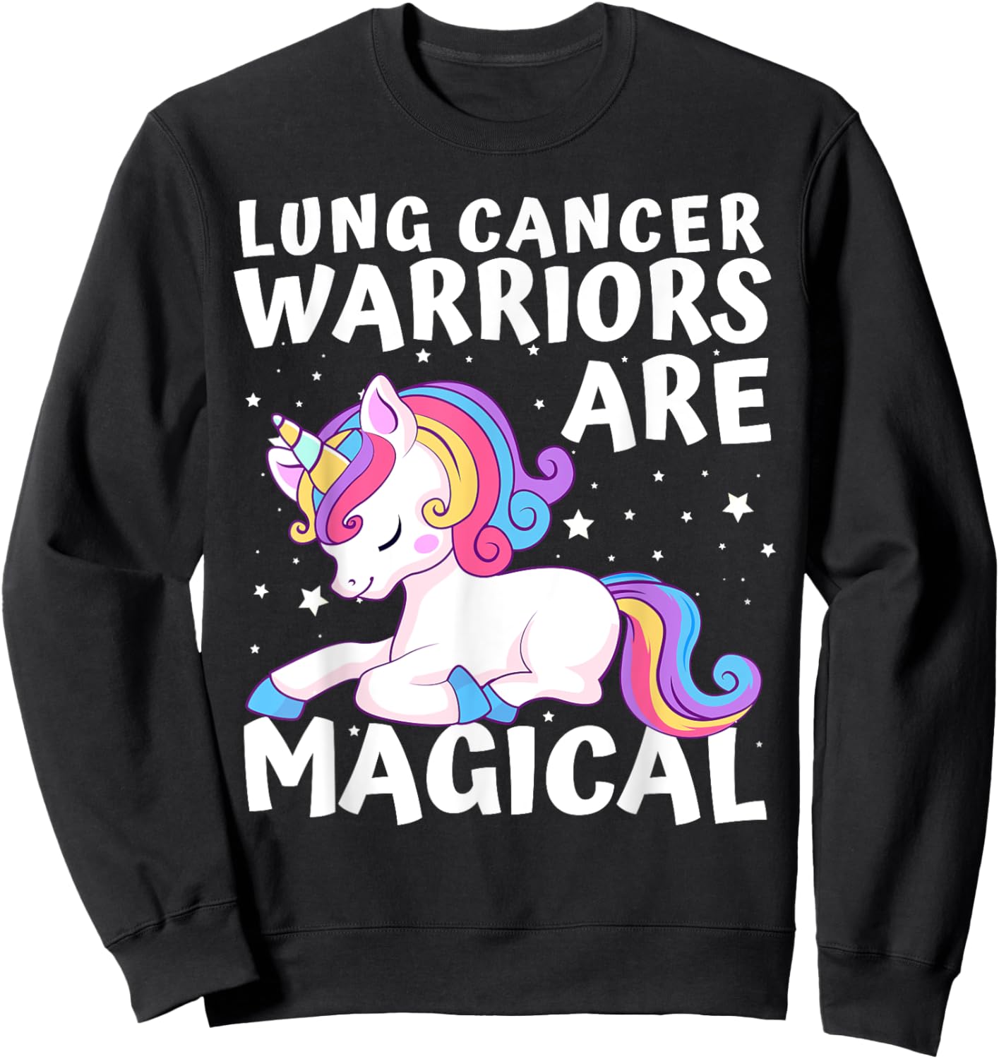 Warriors Are Magical Lung Cancer Awareness Unicorn White Sweatshirt - Sweatshirt | Black