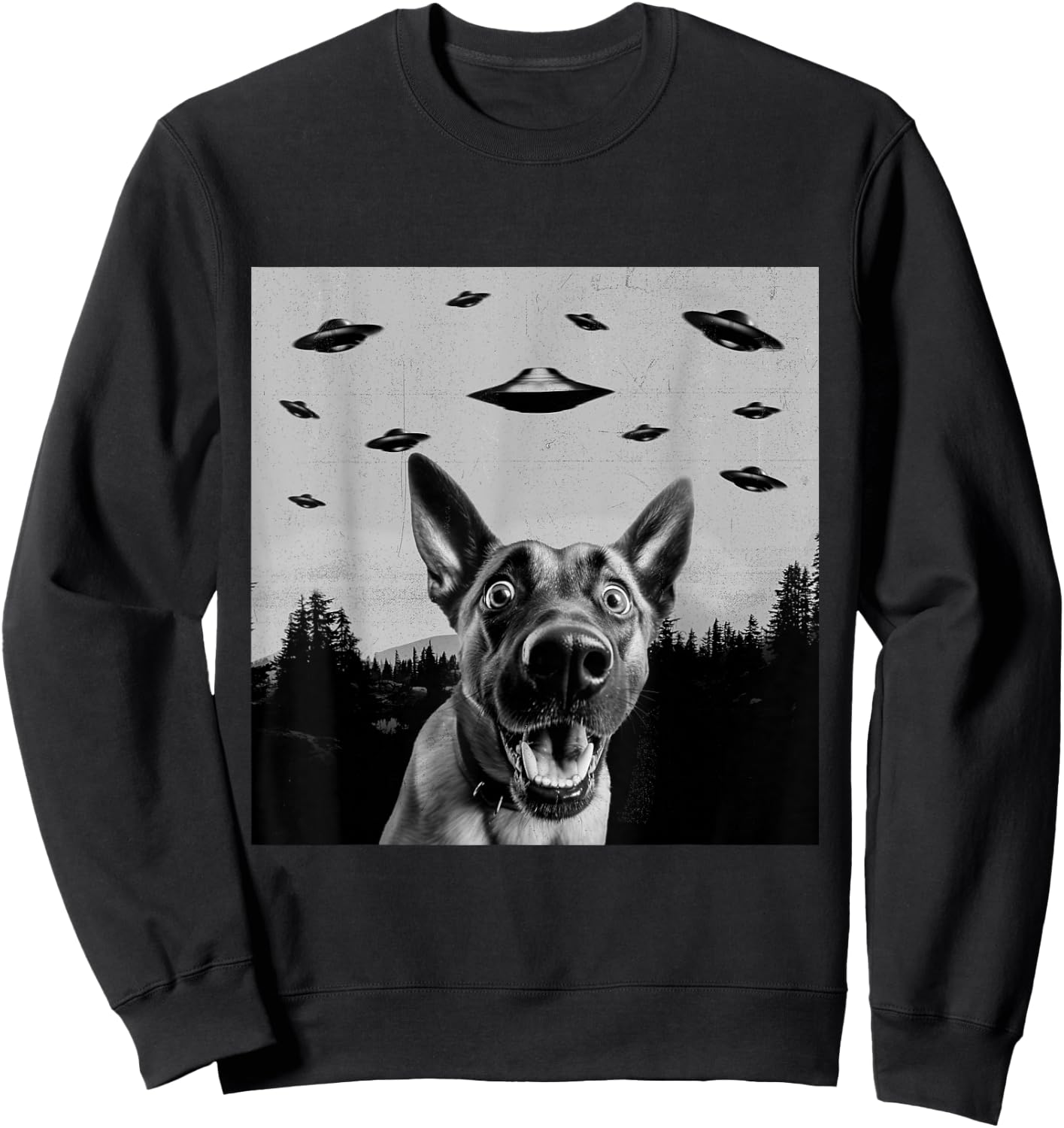 Alien UFO Funny Belgian Malinois Dog Lover Men Women Kids Sweatshirt - Sweatshirt | Black