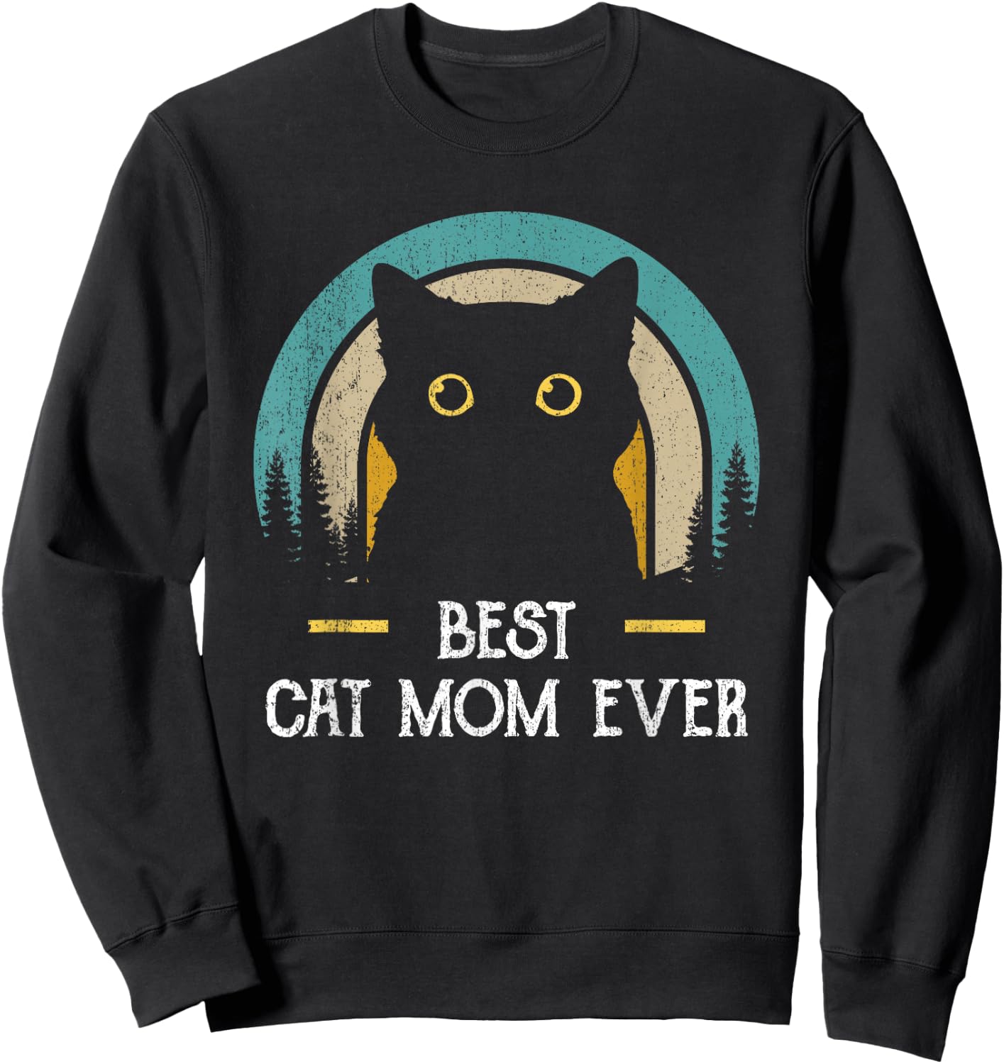 Mother's Day Cat Mommy Black Cat, Retro Best Cat Mom Ever Sweatshirt - Sweatshirt | Black