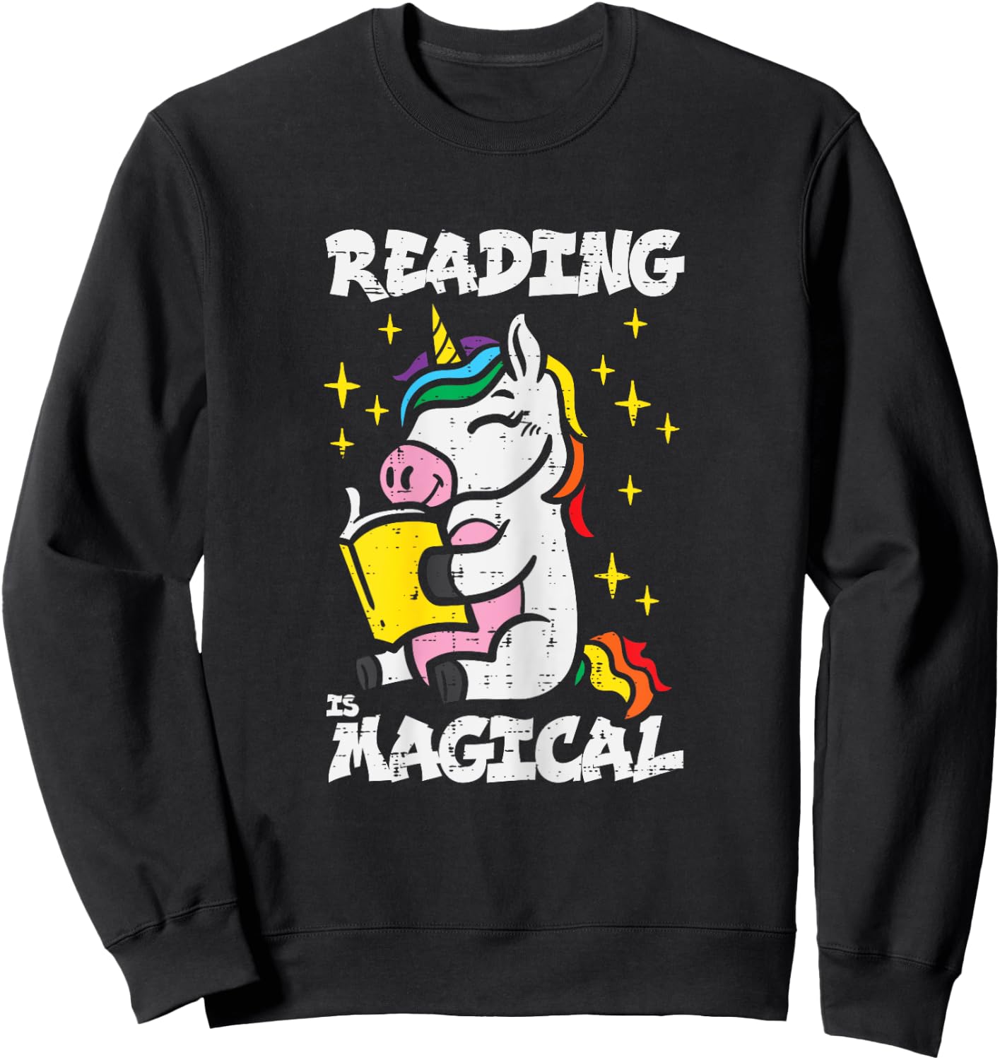 Unicorn Reading Magical Book Lover Bookworm Girls Librarian Sweatshirt - Sweatshirt | Black