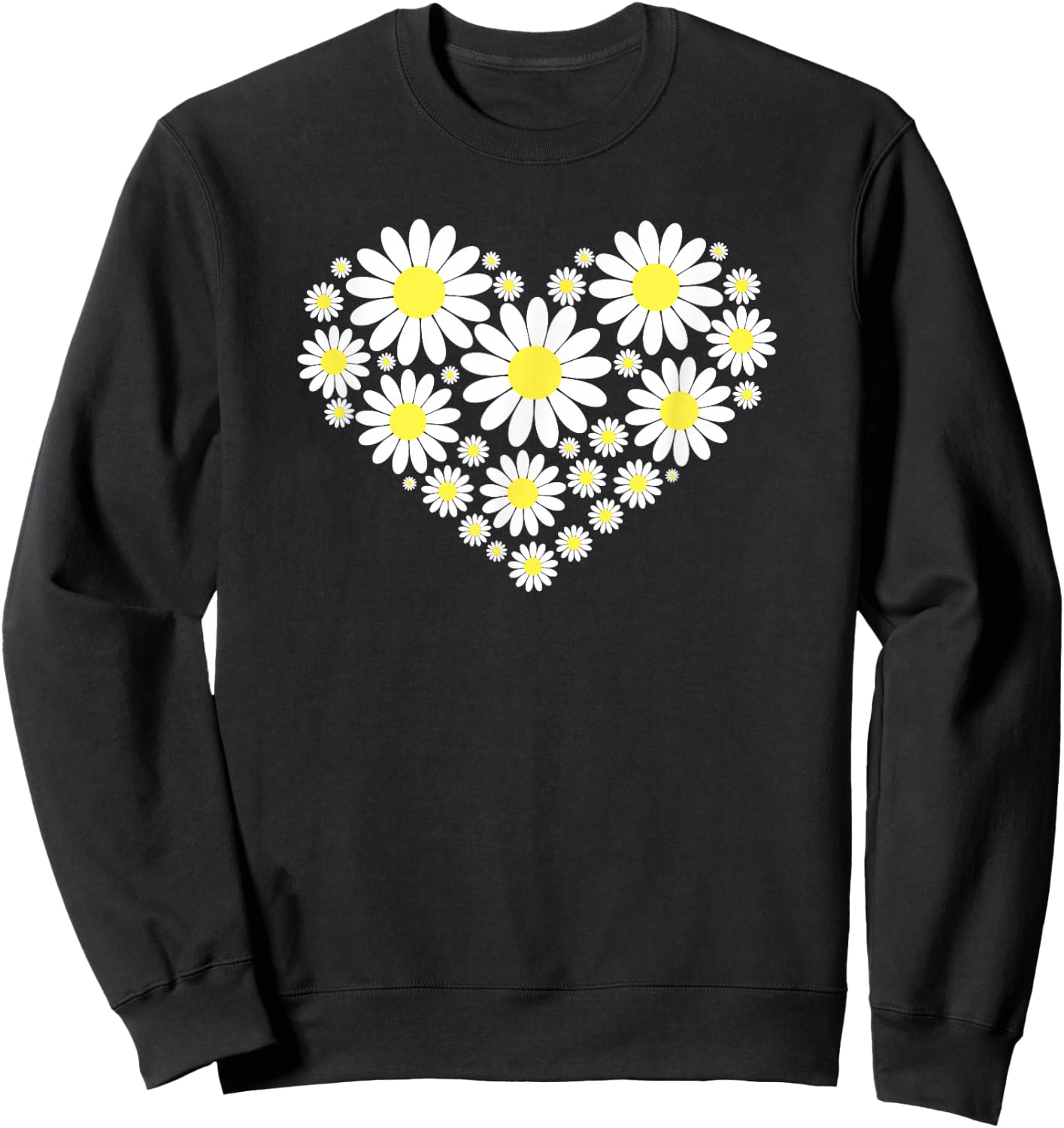 Threadrock Heart of Daisy Flowers -Adults, Girls Black Floral Sweatshirt - Sweatshirt | Black