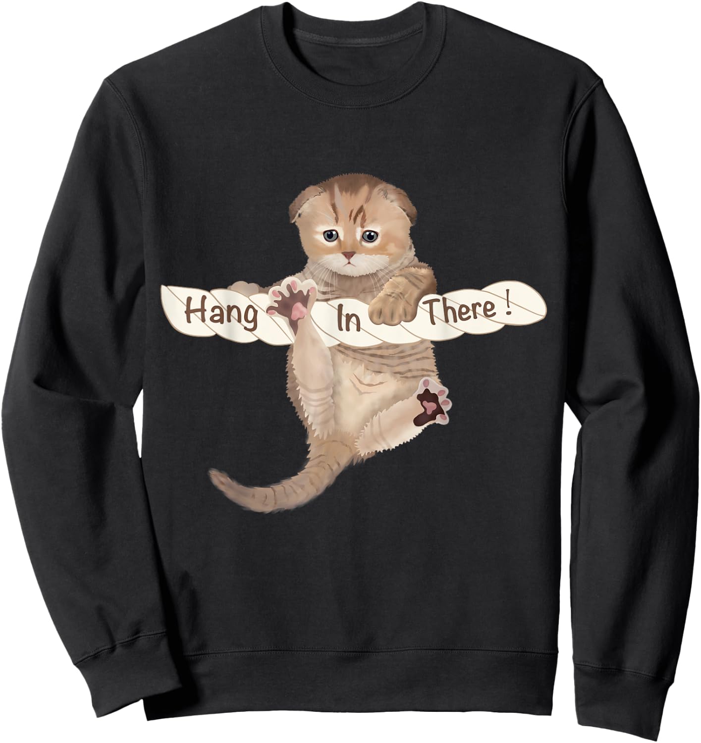 HUMORUS CATS Cute Cat 'Hang In There' Motivational & Inspirational Adult - Black, Small Sweatshirt - Sweatshirt | Black