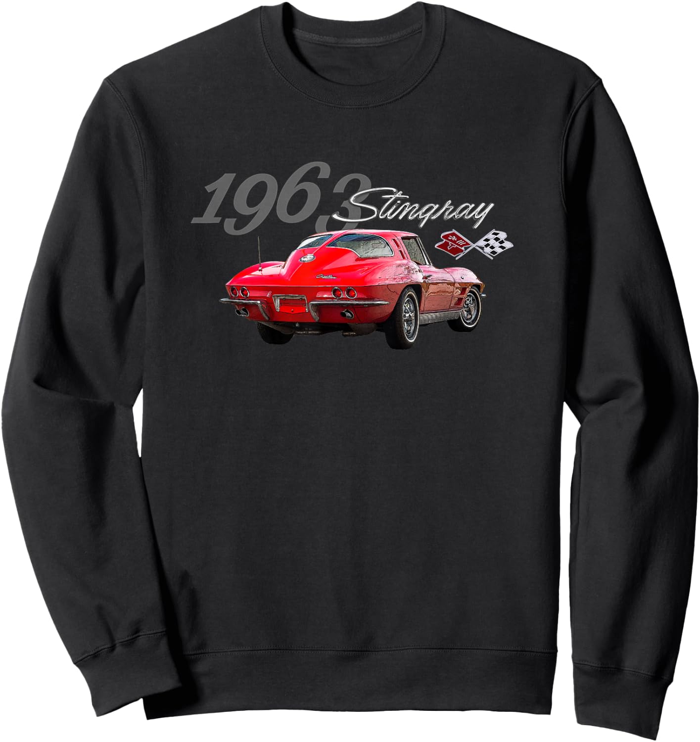 Classic Red 1963 Stingray, Vintage Rear Split Window Vette Sweatshirt - Sweatshirt | Black