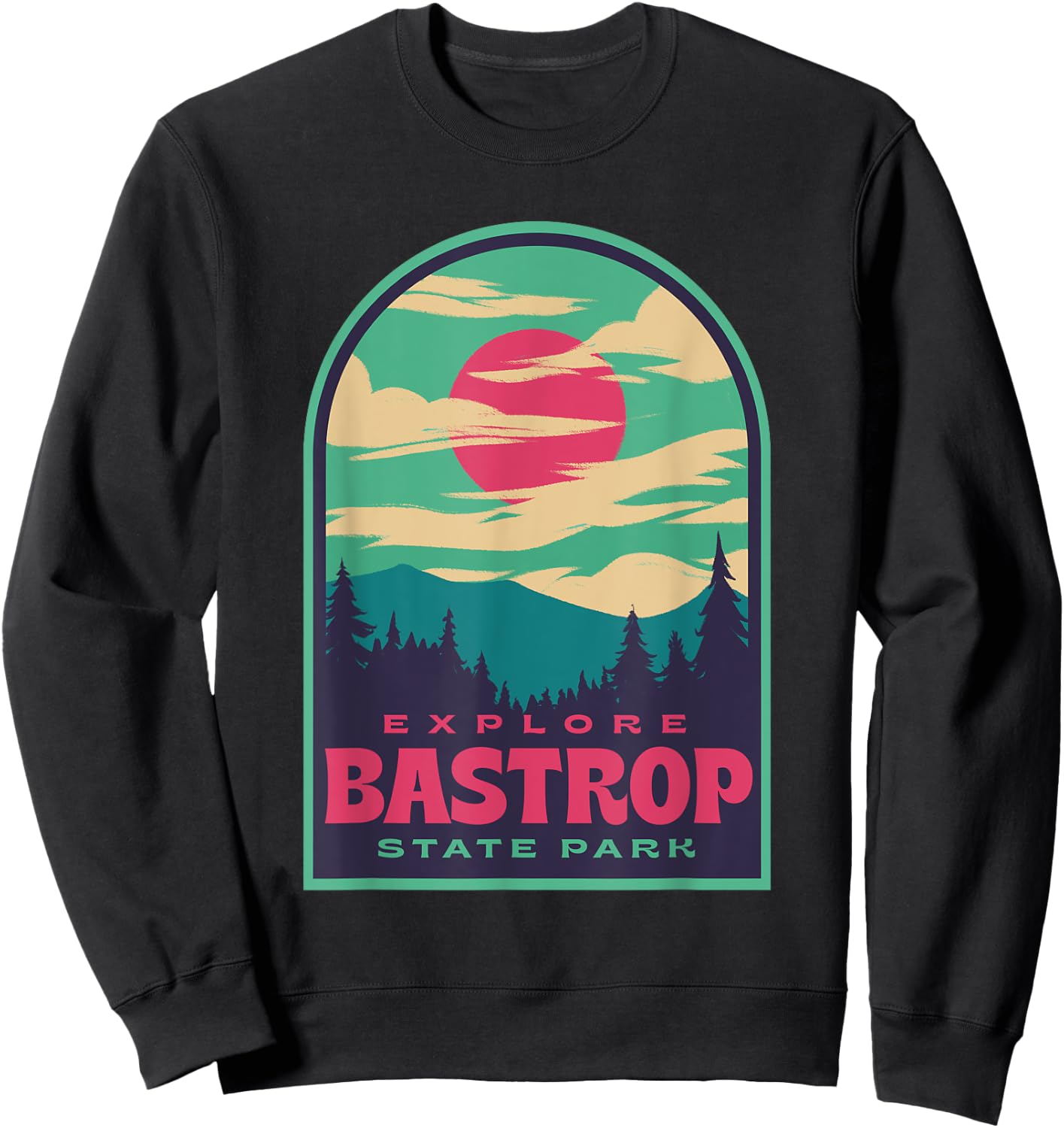 Bastrop State Park Retro Sunset Sweatshirt - Sweatshirt | Black