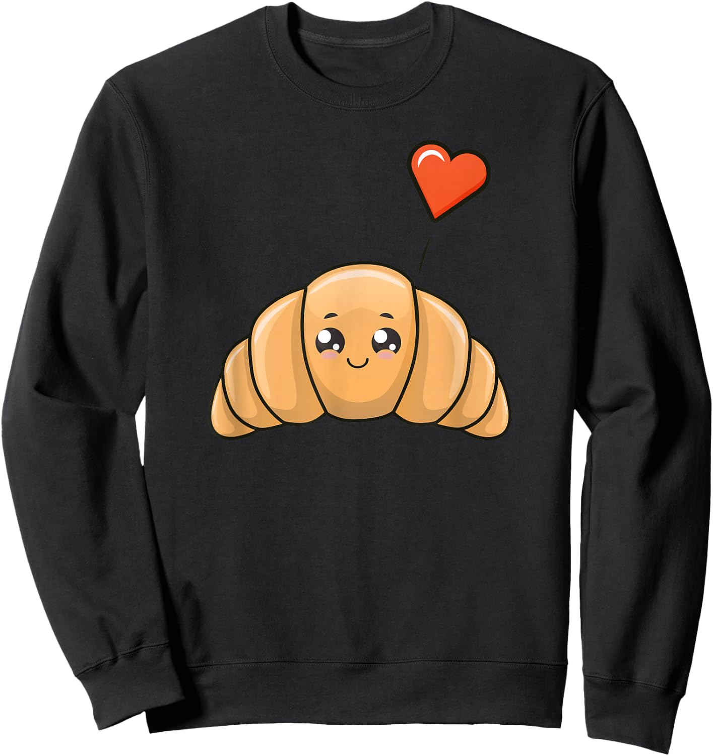 Cute Kawaii Illustration of Croissant Sweatshirt - Sweatshirt | Black