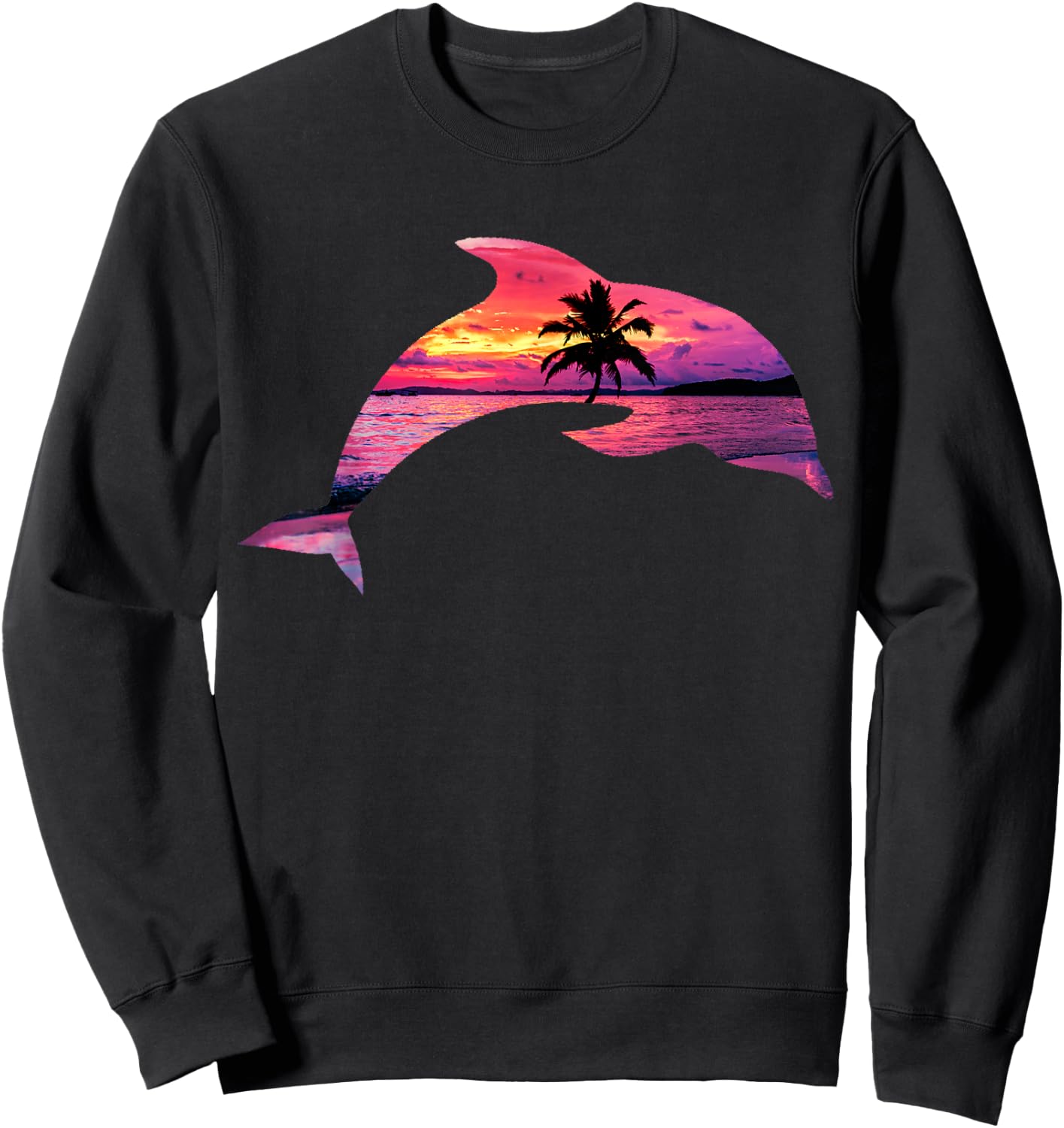 Beautiful Dolphin Sunset Colorful Sunrise Dolphin Silhouette Sweatshirt - Sweatshirt | Black