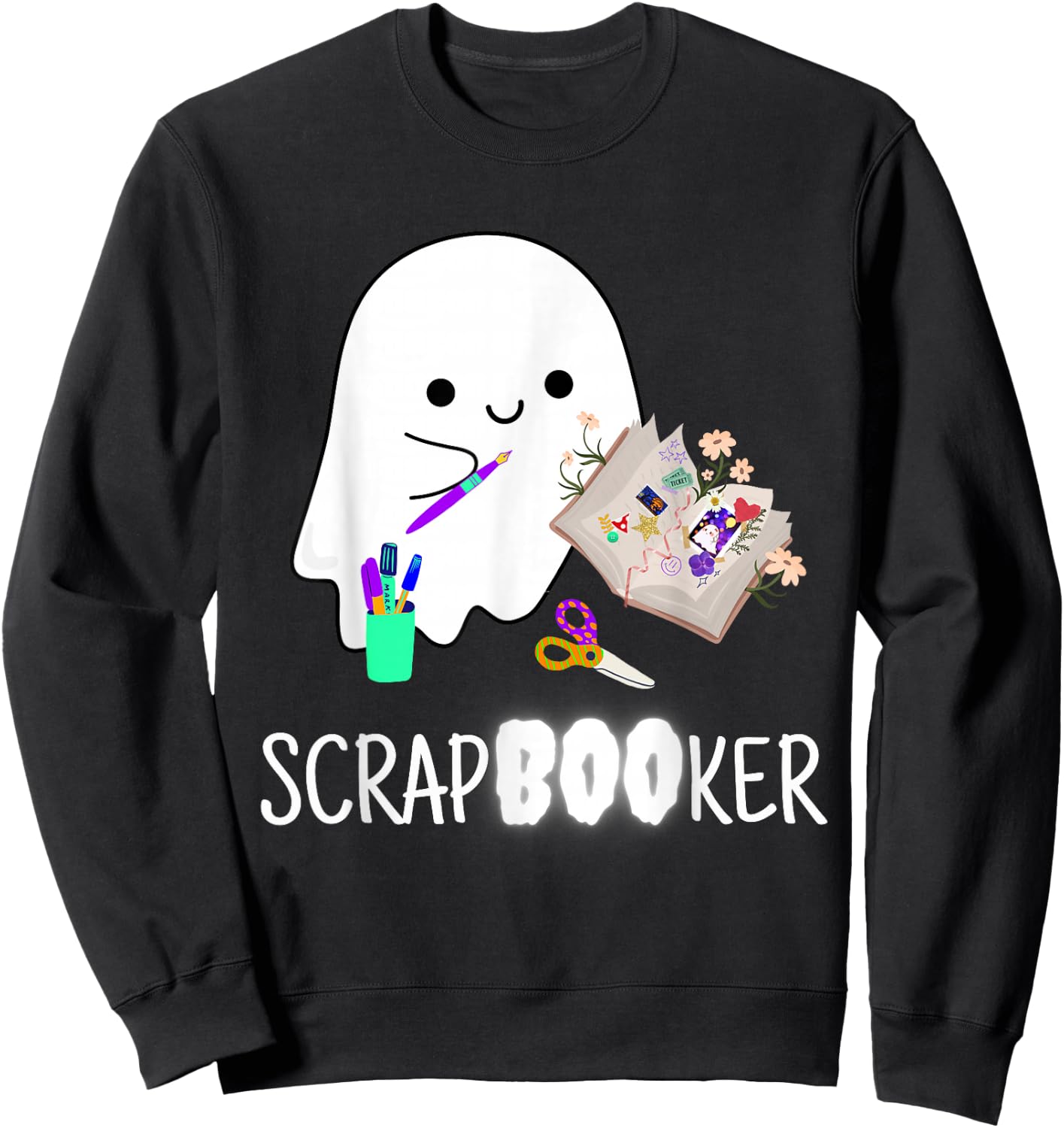 Cute Ghost Halloween Scrapbook Arts Crafts Sweatshirt - Sweatshirt | Black