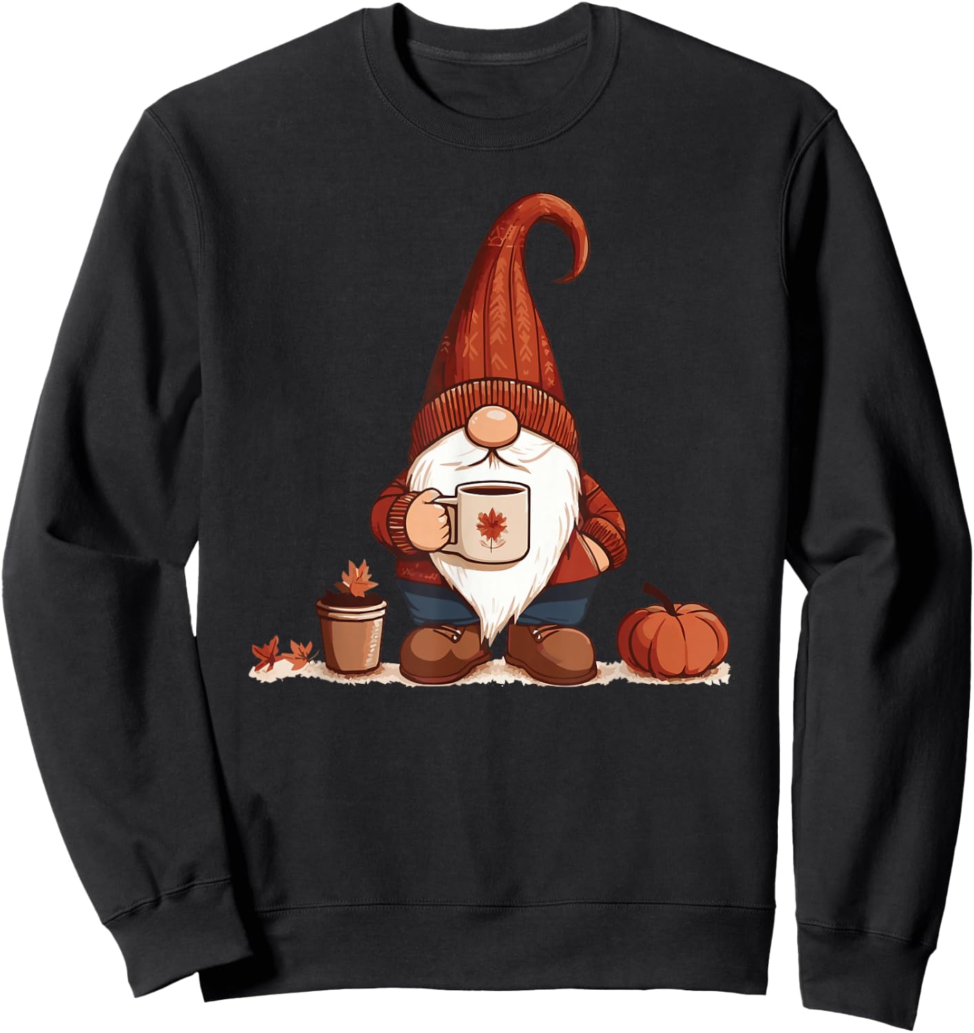 Fall Gnome with coffee cup Sweatshirt - Sweatshirt | Black