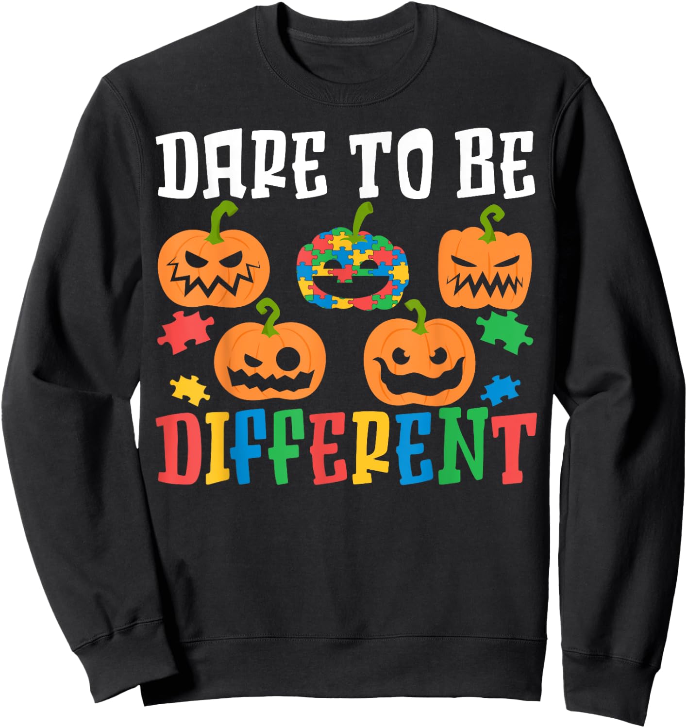 Autism Halloween Puzzle Trick Or Treat Autism Awareness Sweatshirt - Sweatshirt | Black