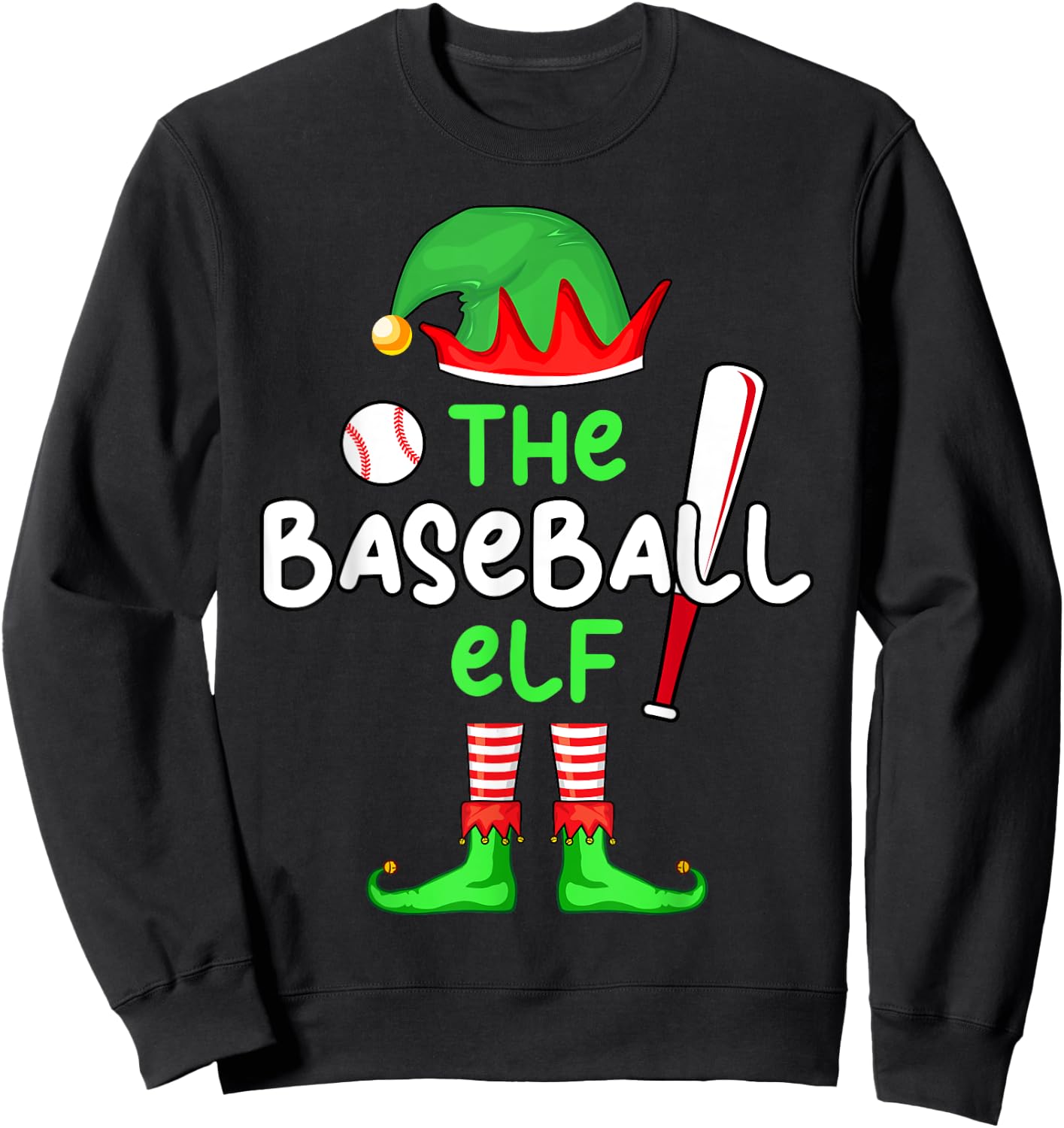 I'm The Baseball Elf Christmas Family Matching Pajama Sweatshirt - Sweatshirt | Black