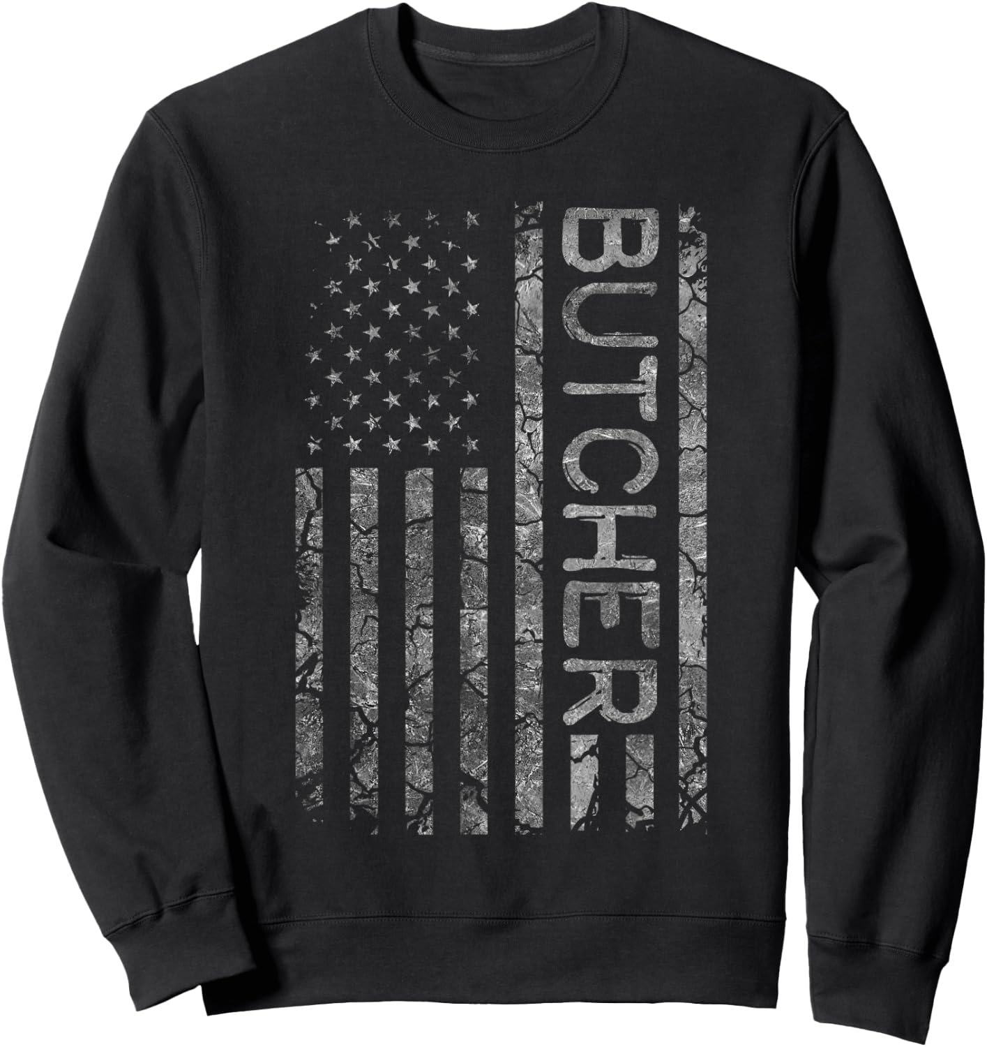 Butcher Funny Job Title Worker American Flag Butcher Sweatshirt - Sweatshirt | Black