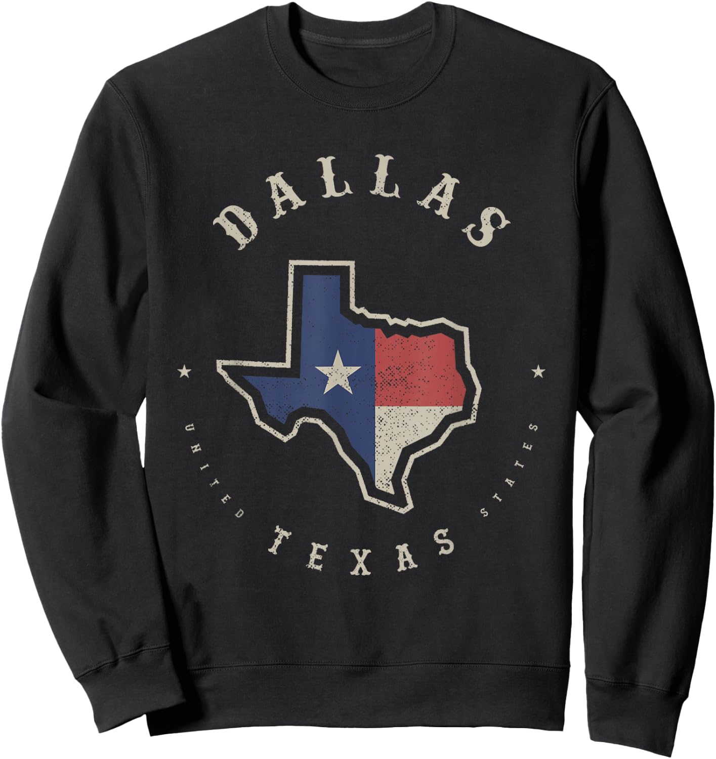 Vintage Dallas Texas State Flag Map Souvenir Gift Sweatshirt - Sweatshirt | Black