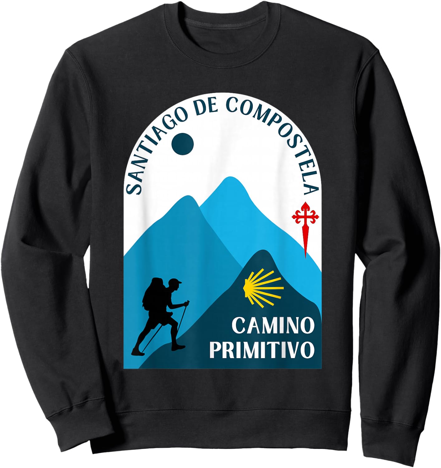 Camino Primitivo Man Walking Santiago Original Way Sweatshirt - Sweatshirt | Black