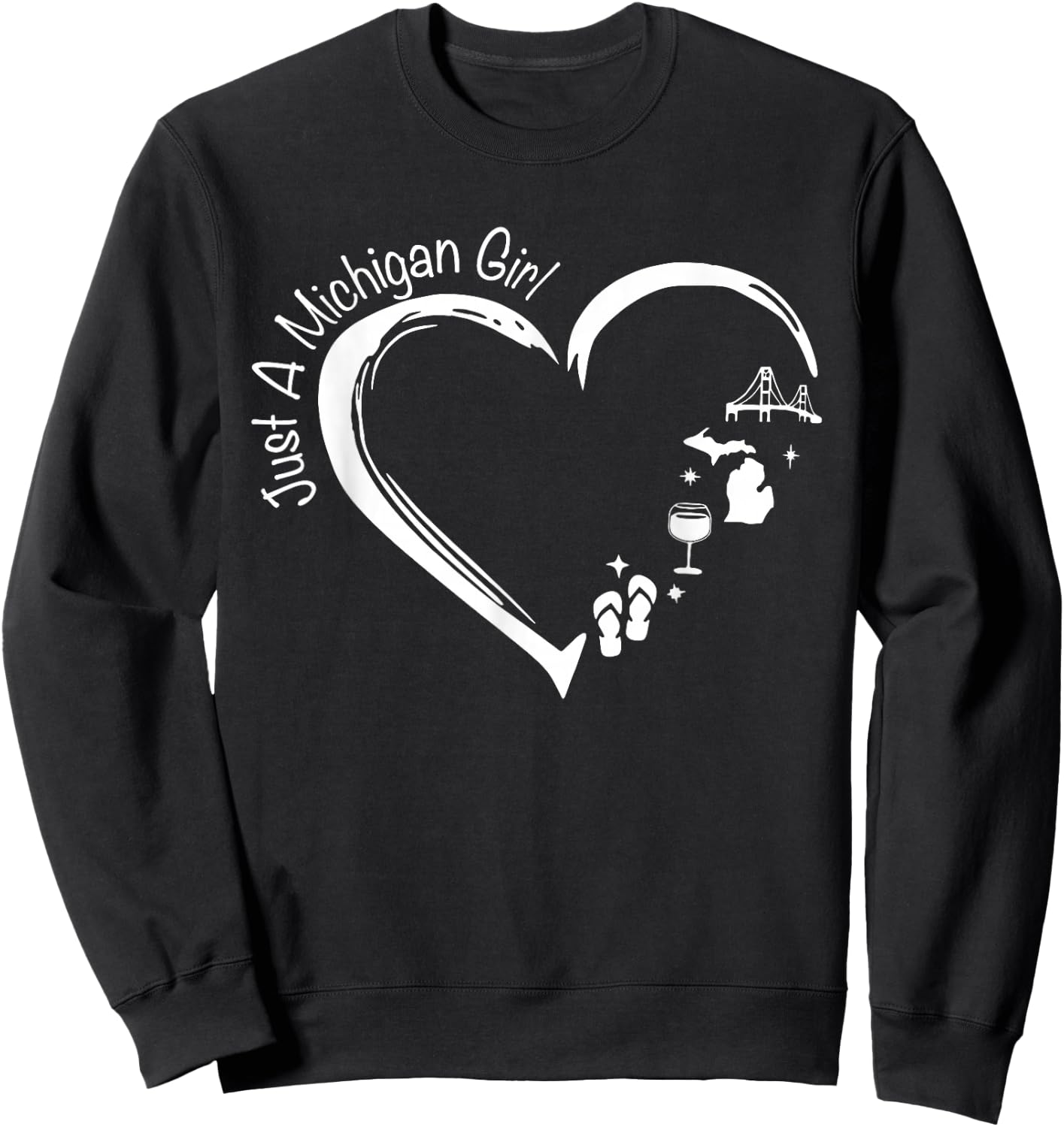 Just A Michigan Girl Heart Flip Flop Wine Women's Drinking Sweatshirt - Sweatshirt | Black