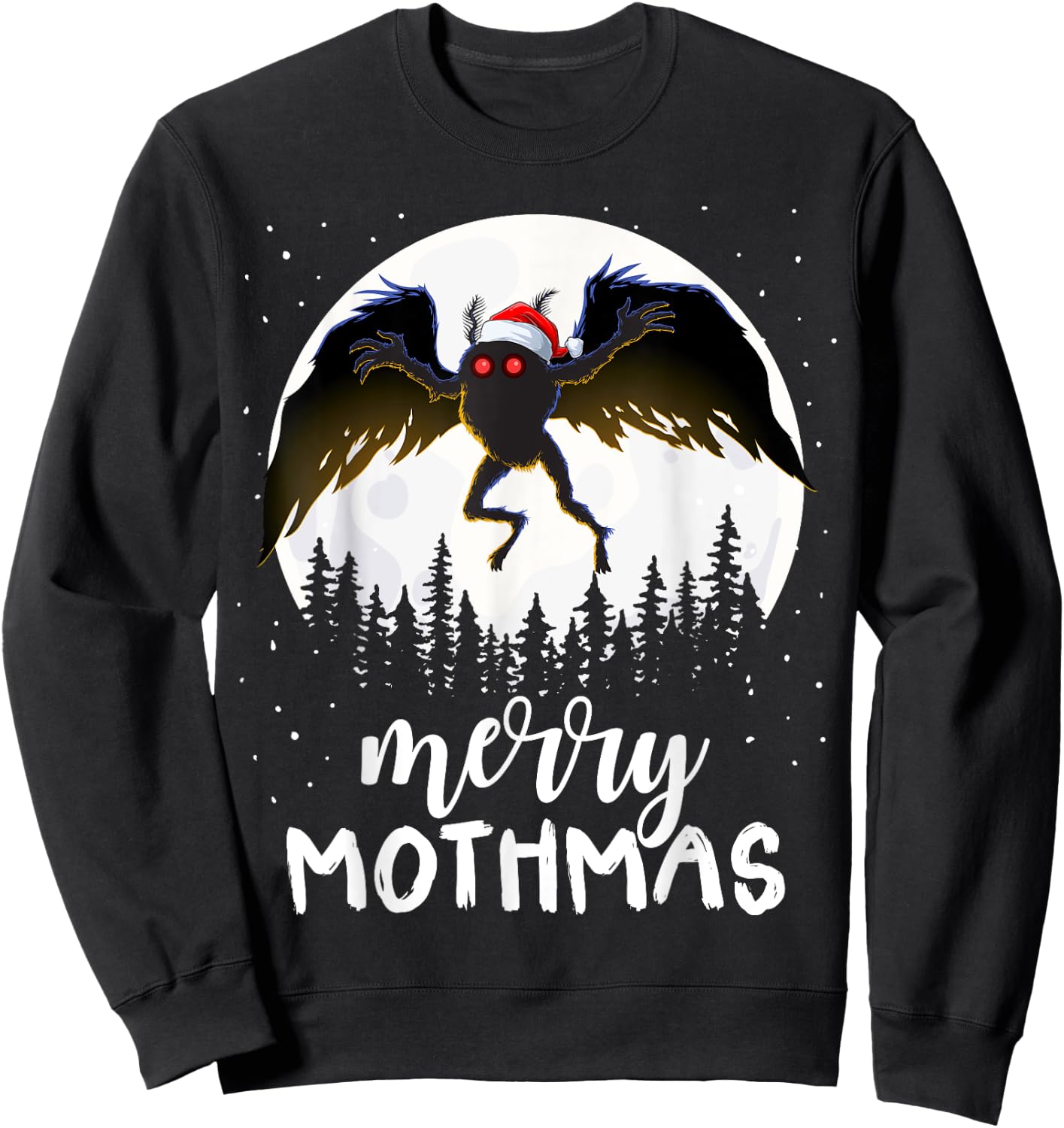 Christmas Mothman Merry Mothmas Creepy Folklore Cryptid Xmas Sweatshirt - Sweatshirt | Black