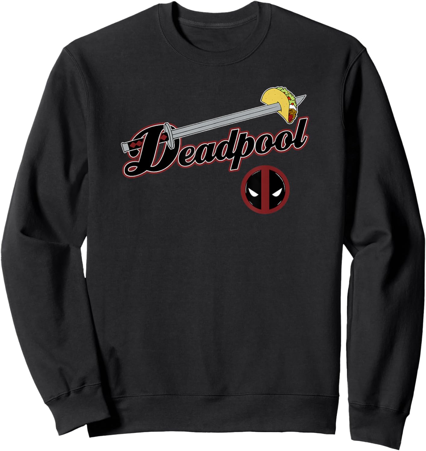 Marvel Comics Retro Classic Deadpool Sword & Taco Logo Sweatshirt - Sweatshirt | Black