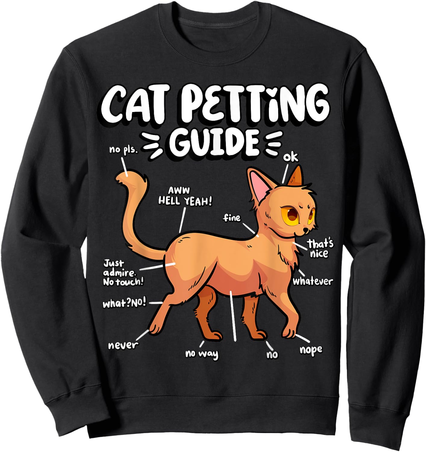 Cat Petting Guide Fluffy Kitten Animal Friend Cute Cat Sweatshirt - Sweatshirt | Black