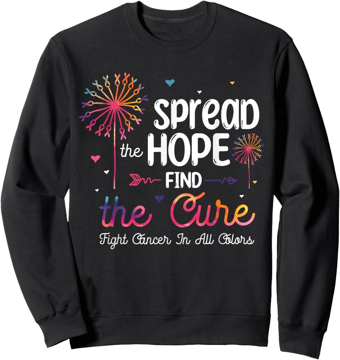 Fight Cancer In All And Every Color - Ribbons Flower Heart Sweatshirt - Sweatshirt | Black