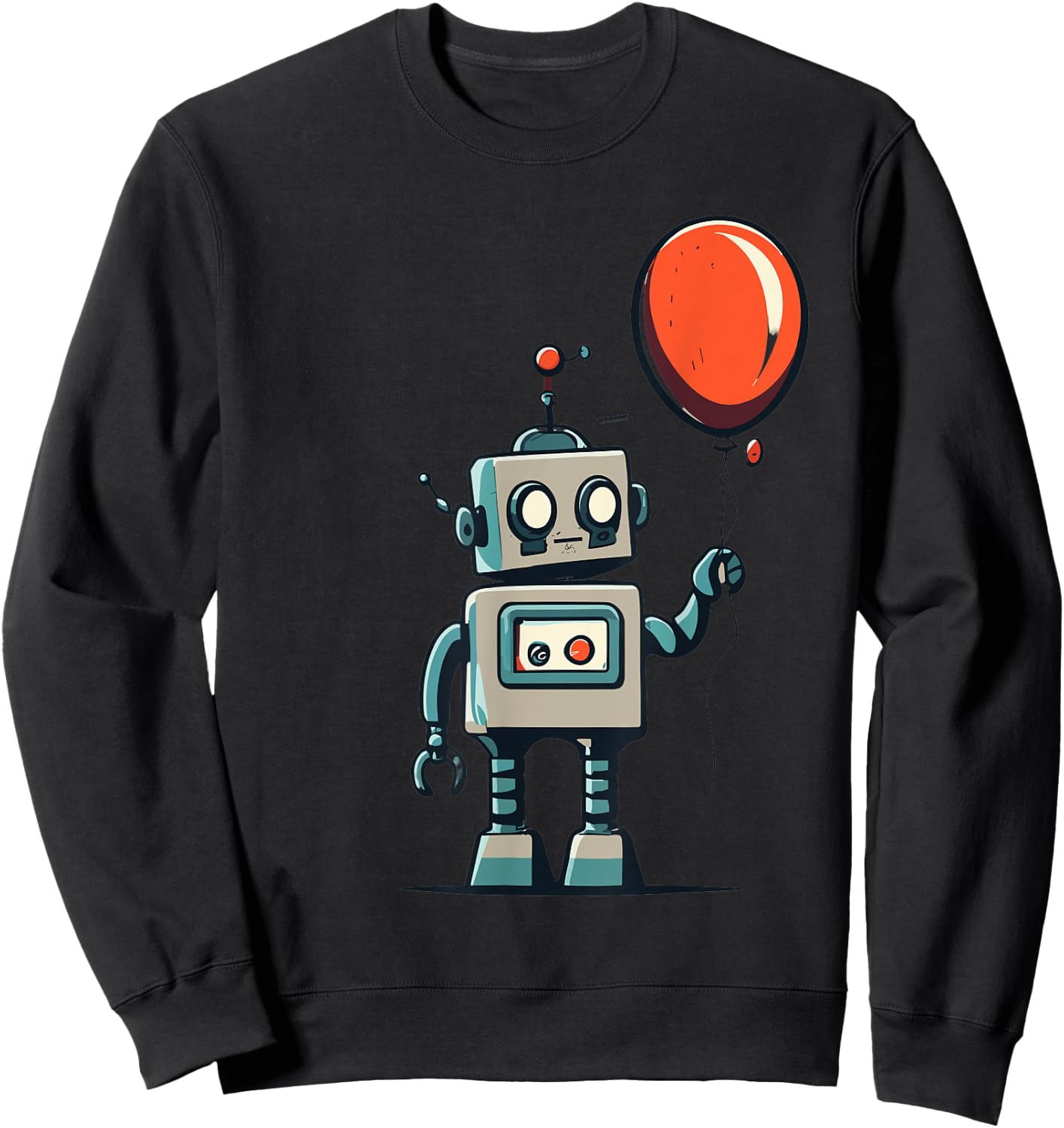 Cute Retro Robot Holding Balloon For Kids And Robot Lovers Sweatshirt - Sweatshirt | Black