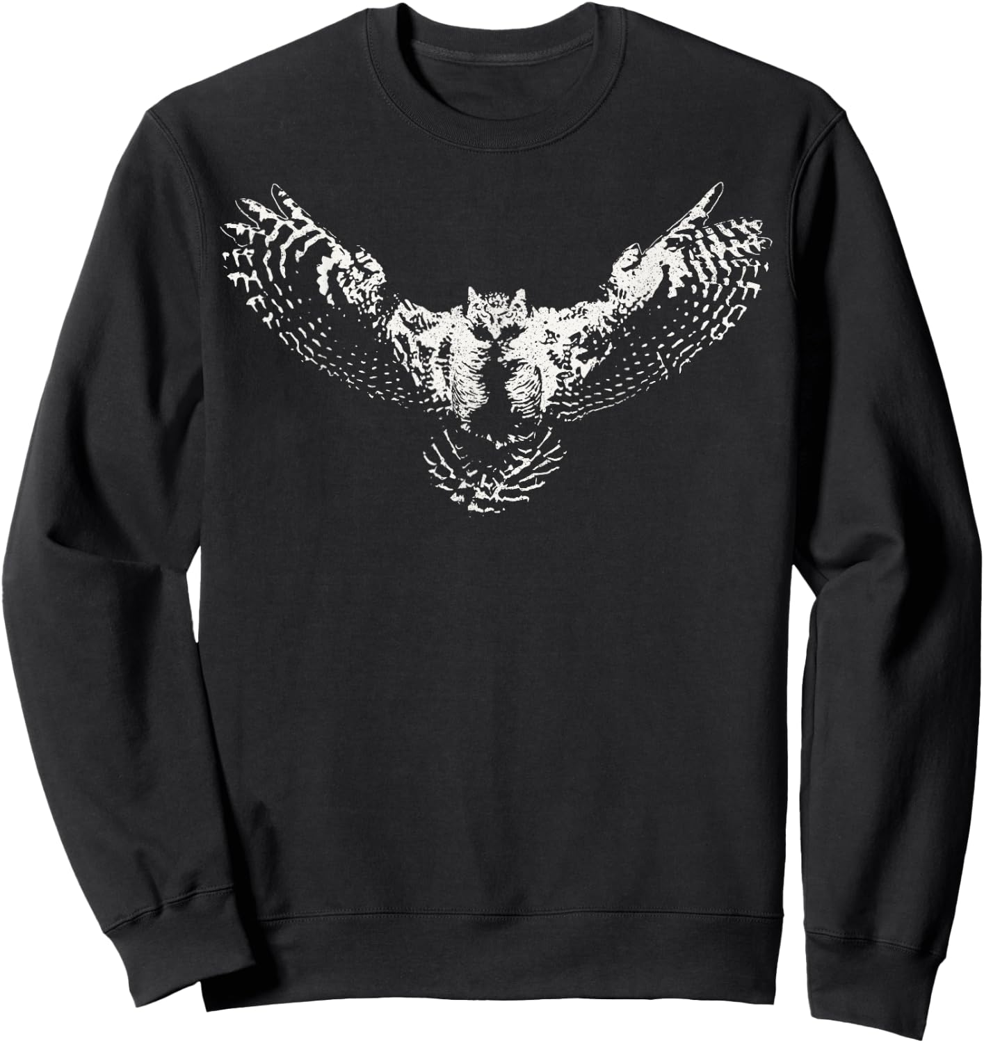 Great Horned Owl Graphic Art–WHITE graphic Sweatshirt - Sweatshirt | Black