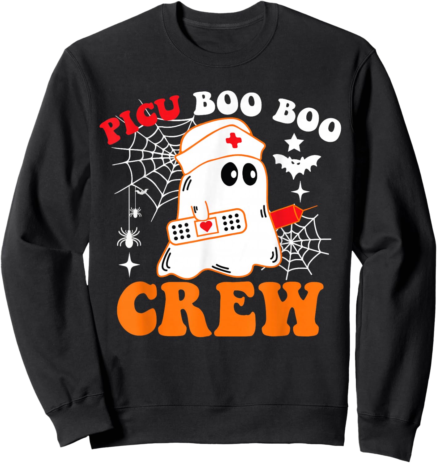 PICU Boo Boo Crew Funny Nurse Ghost Halloween Sweatshirt - Sweatshirt | Black