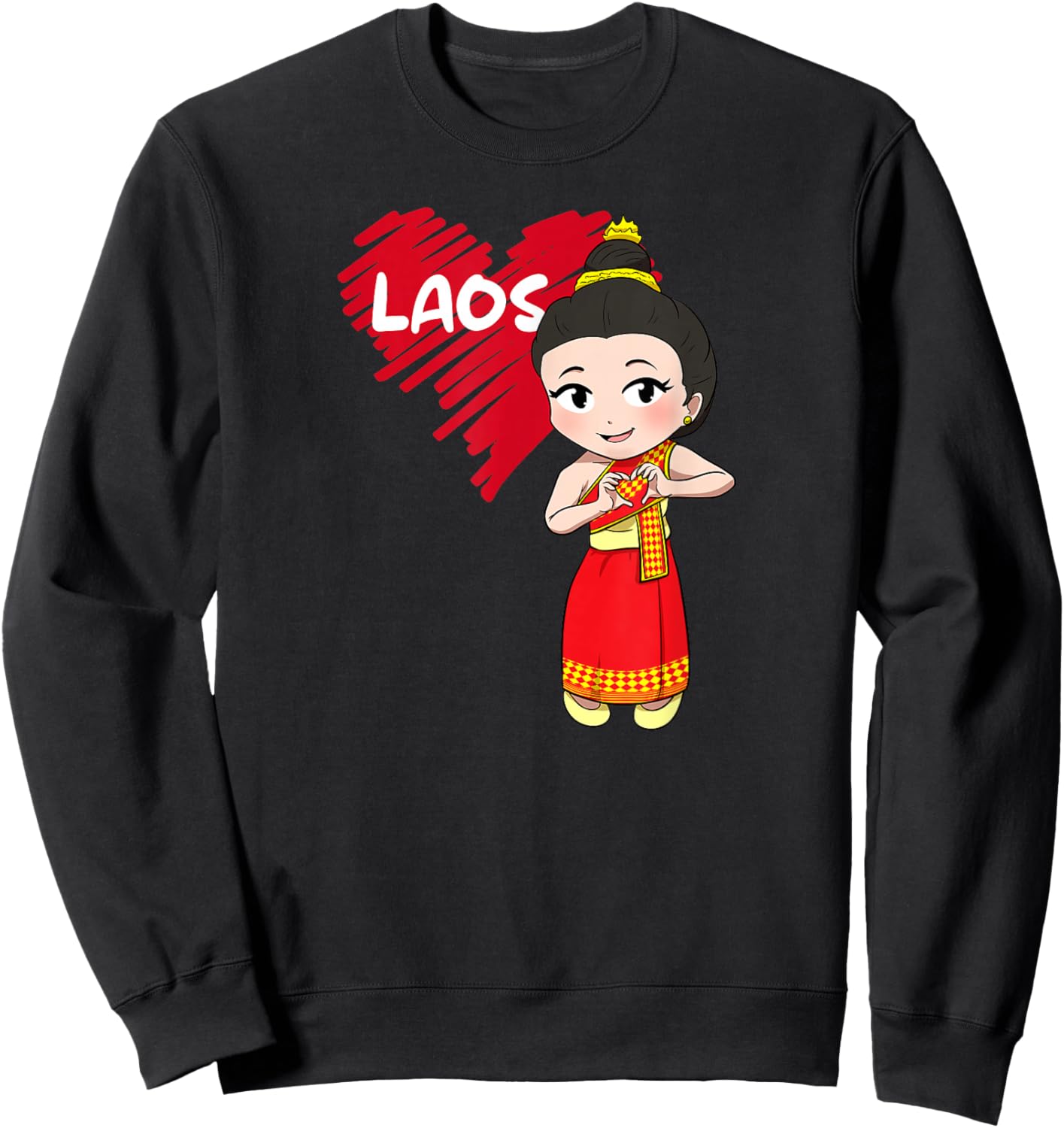 Laos Lao Sinh Girl Heart Laotian Sweatshirt - Sweatshirt | Black