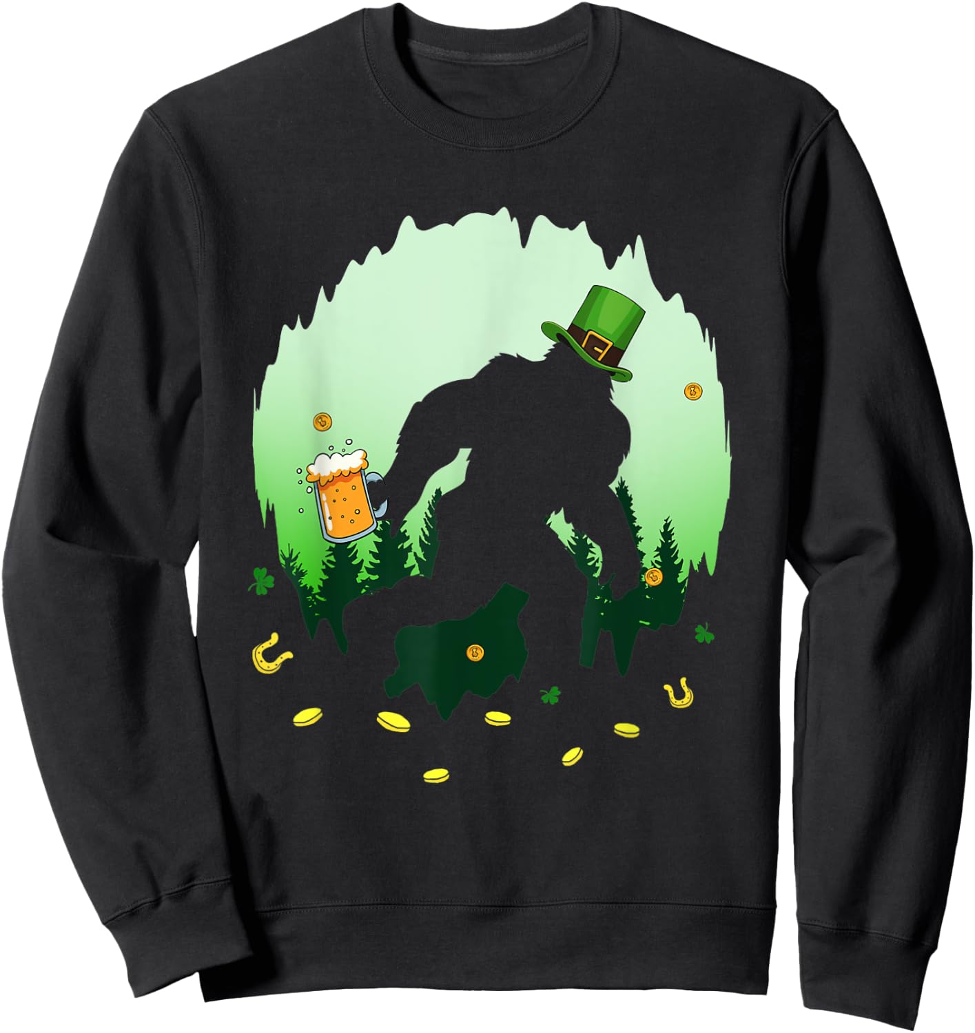 Bigfoot Irish Drinking Beer St Patrick's Day Sasquatch Sweatshirt - Sweatshirt | Black