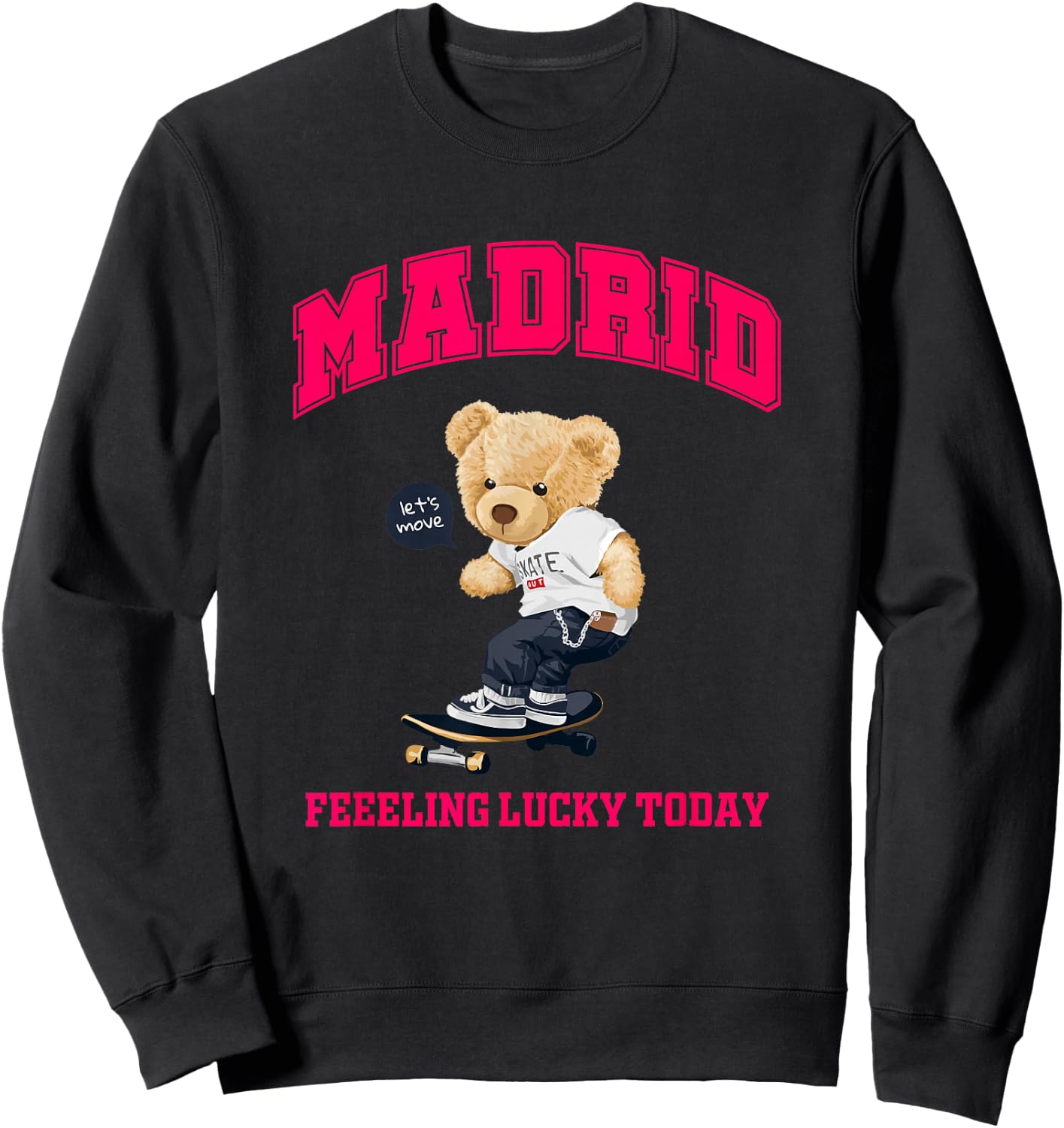 Cool Madrid Spain Teddy Bear Illustration Graphic Cartoon Sweatshirt - Sweatshirt | Black